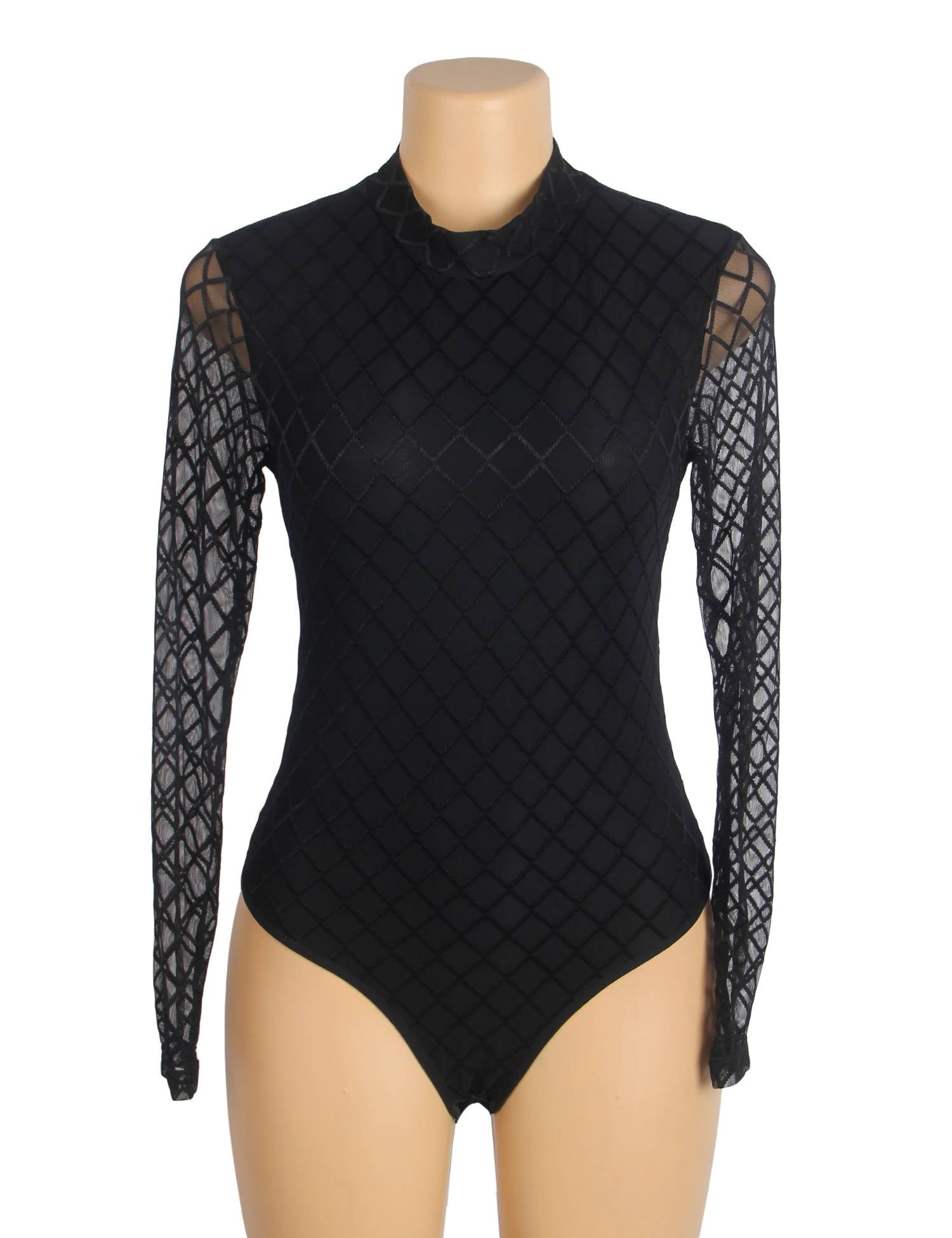 Black High Neck Mesh Minimalist Bodysuit