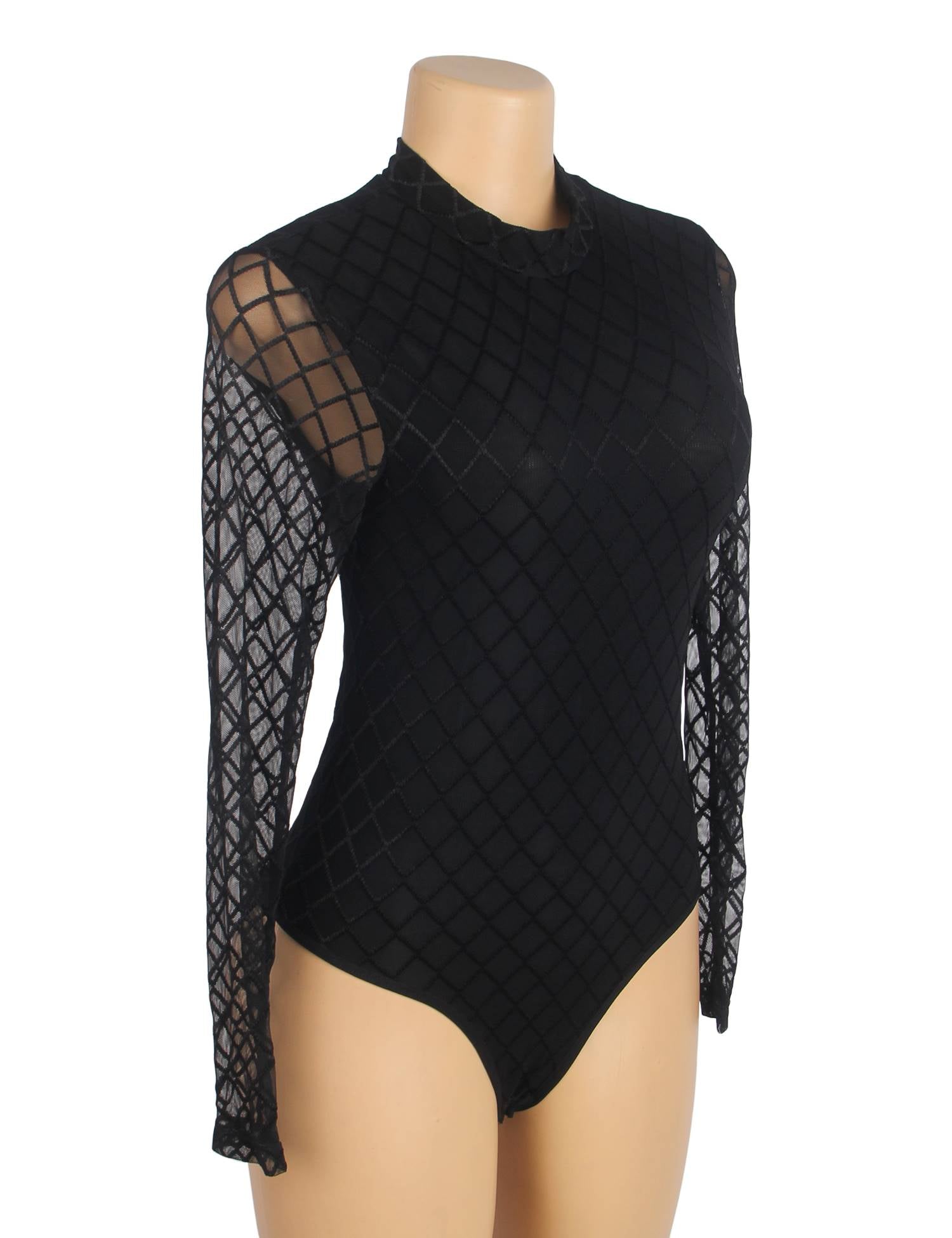 Black High Neck Mesh Minimalist Bodysuit