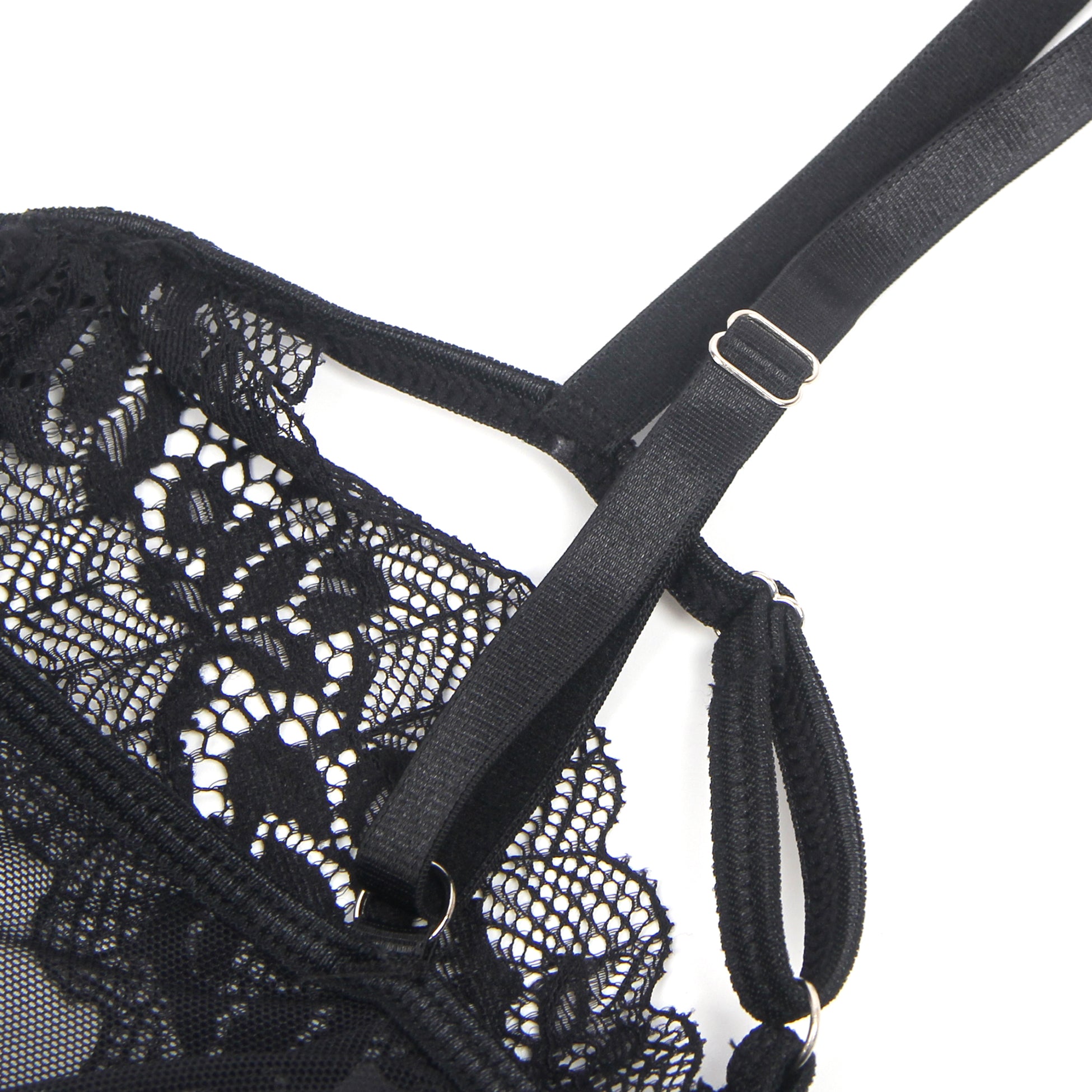 Black PU Leather Sexy Lace Hollow Out Bodysuit