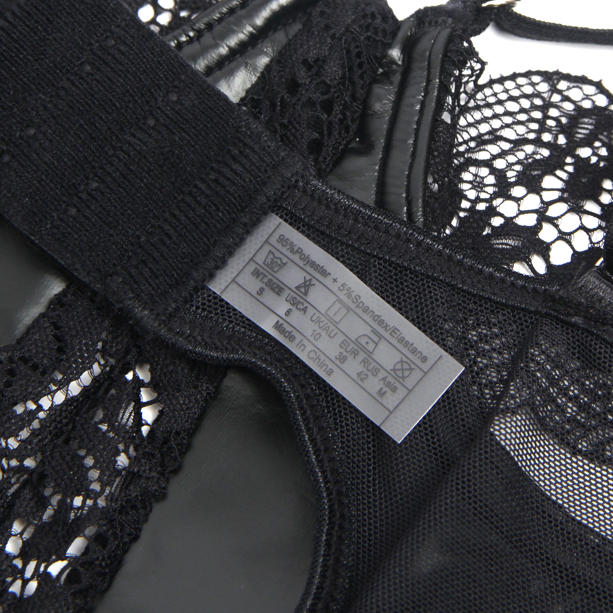 Black PU Leather Sexy Lace Hollow Out Bodysuit