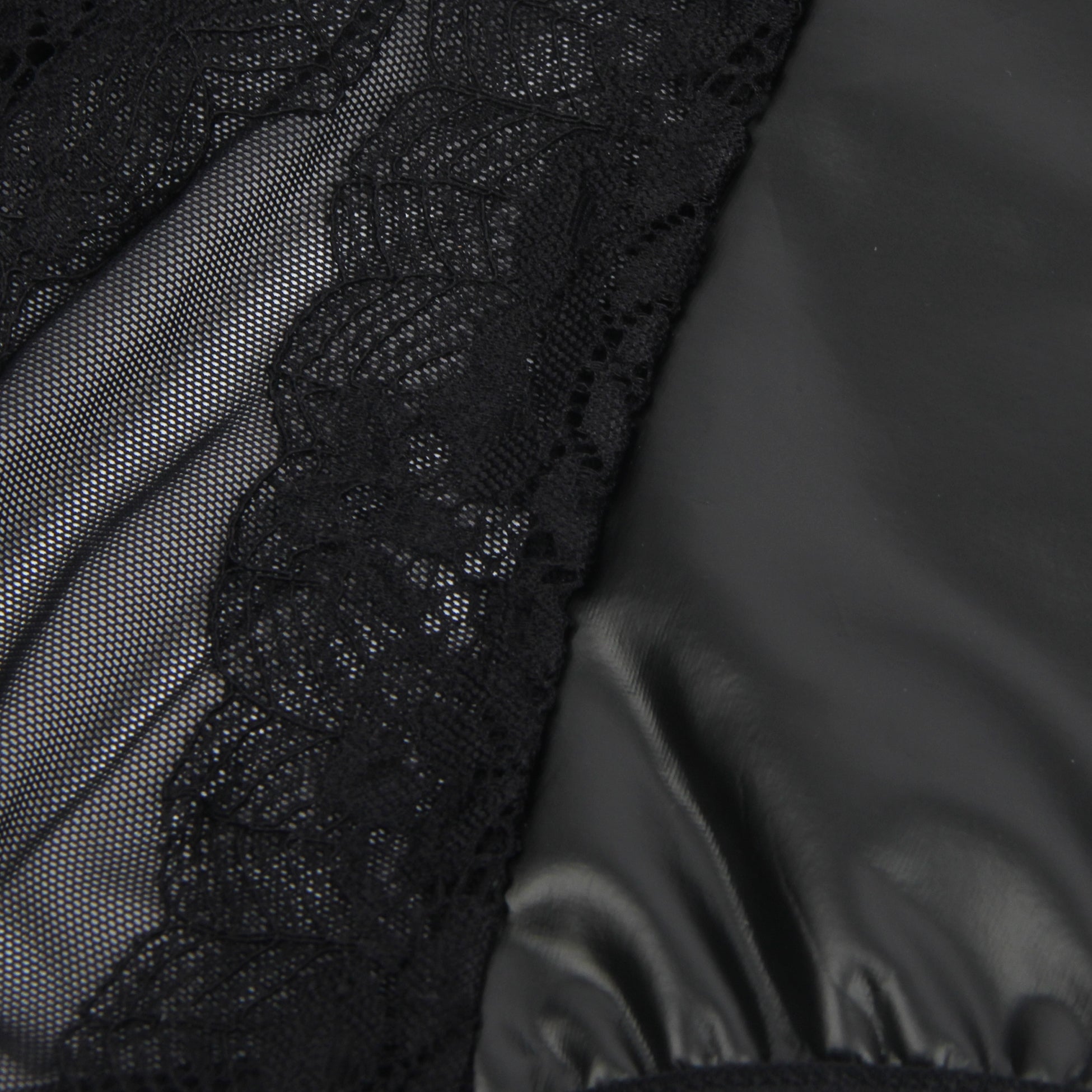 Black PU Leather Sexy Lace Hollow Out Bodysuit