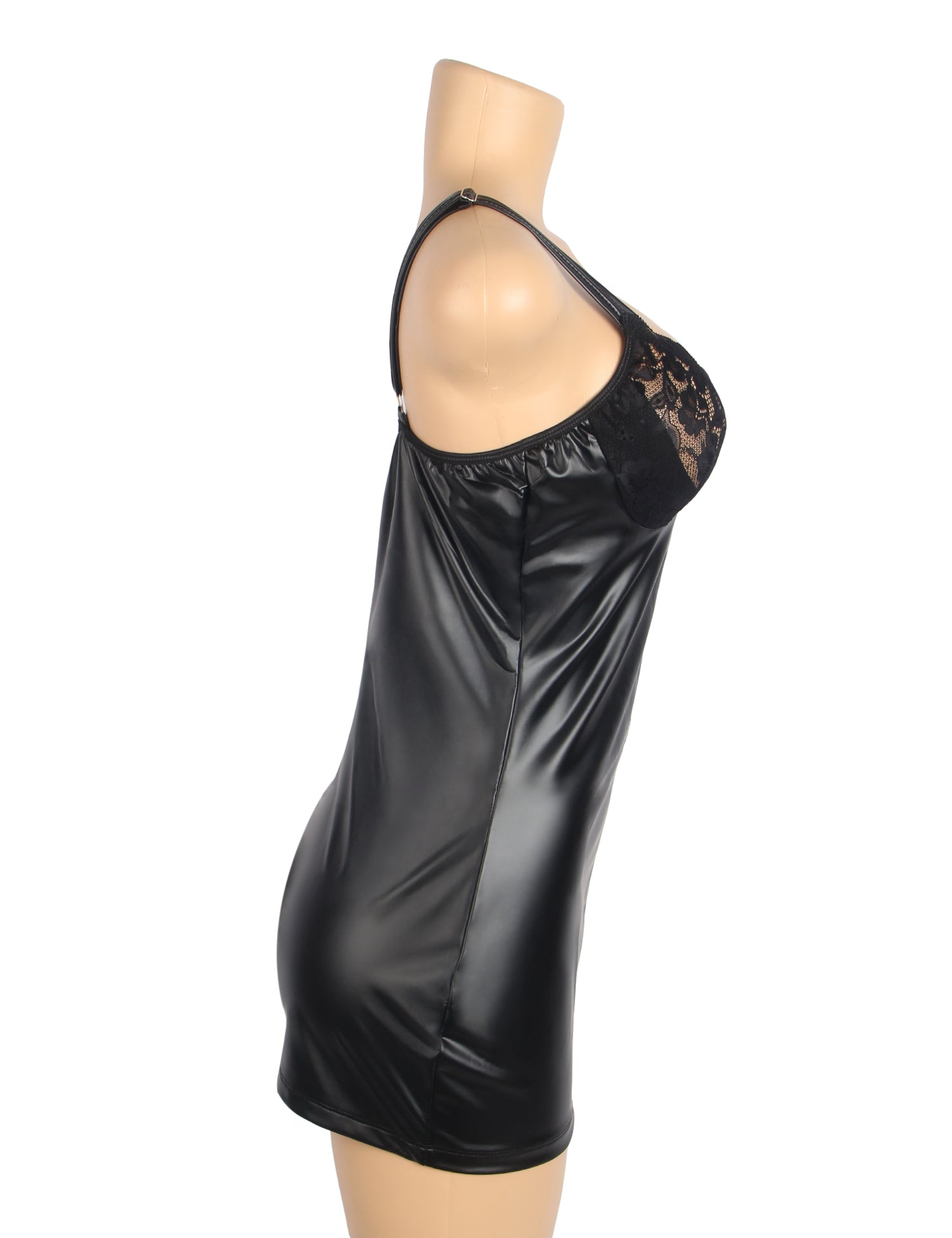 Black PU Leather Lace Zipper Sexy Lingerie