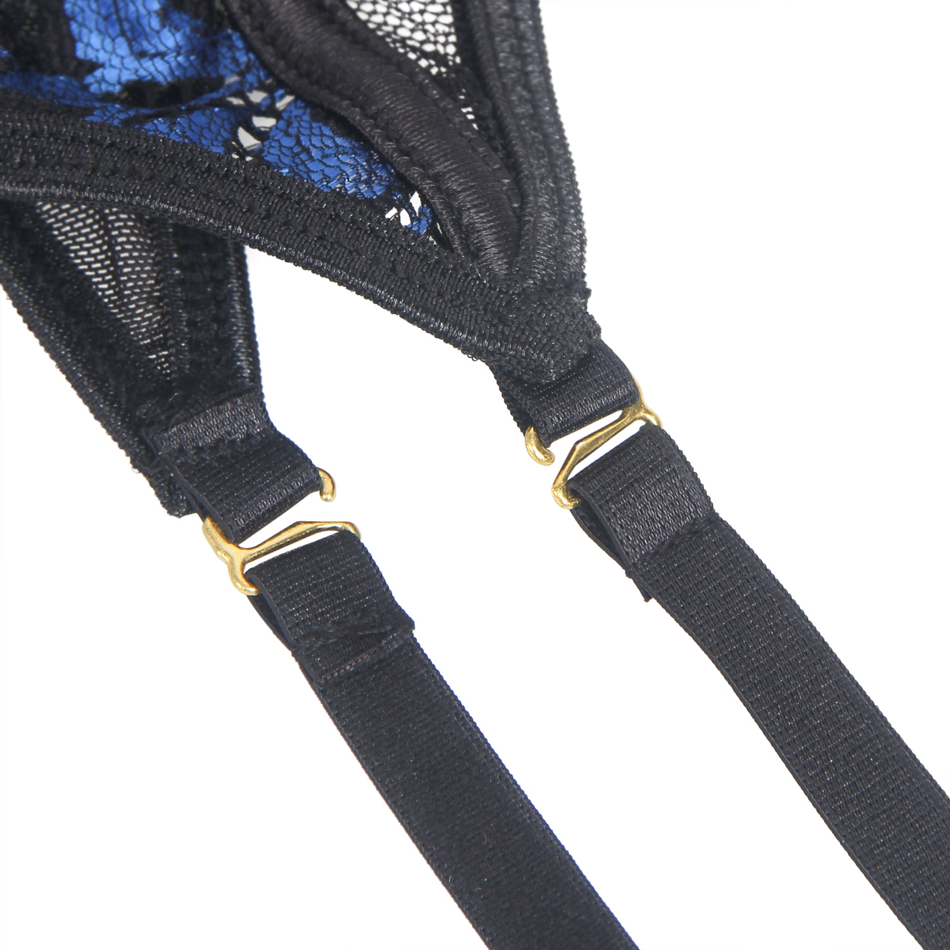 Blue Sexy Embroidered Lace Garter Lingerie Set