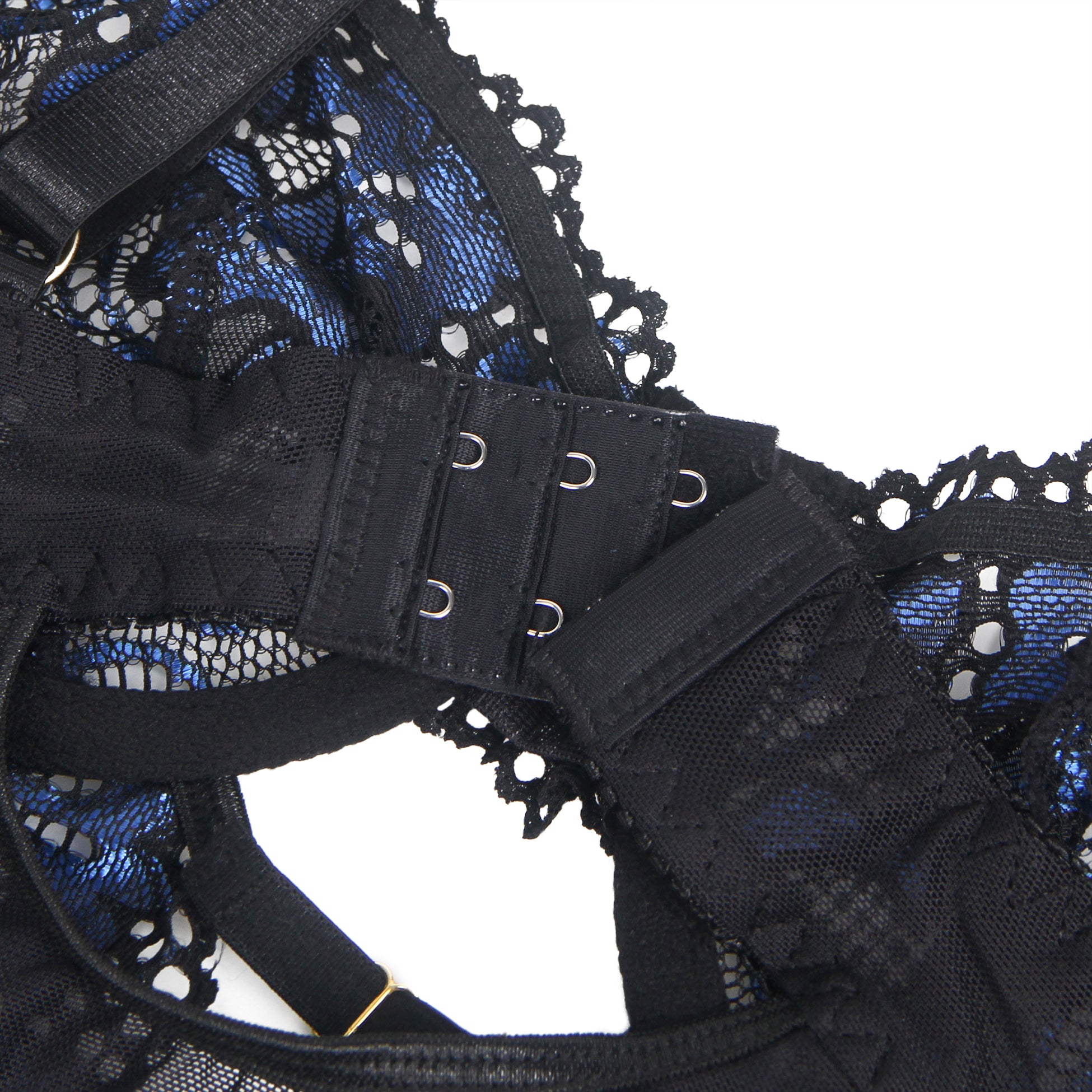 Blue Sexy Embroidered Lace Garter Lingerie Set