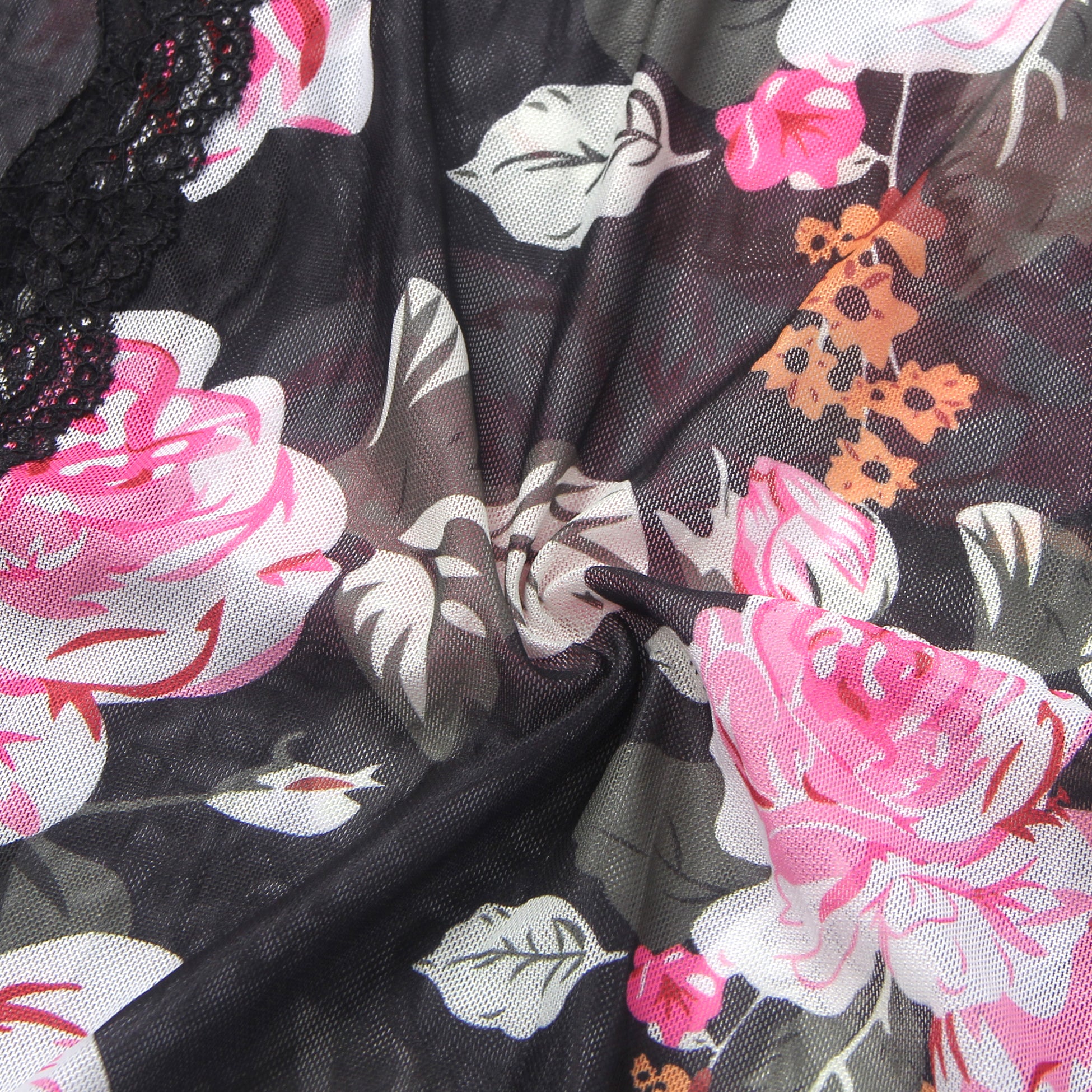 Printing Sexy Mesh Lace Long Split Nightgown
