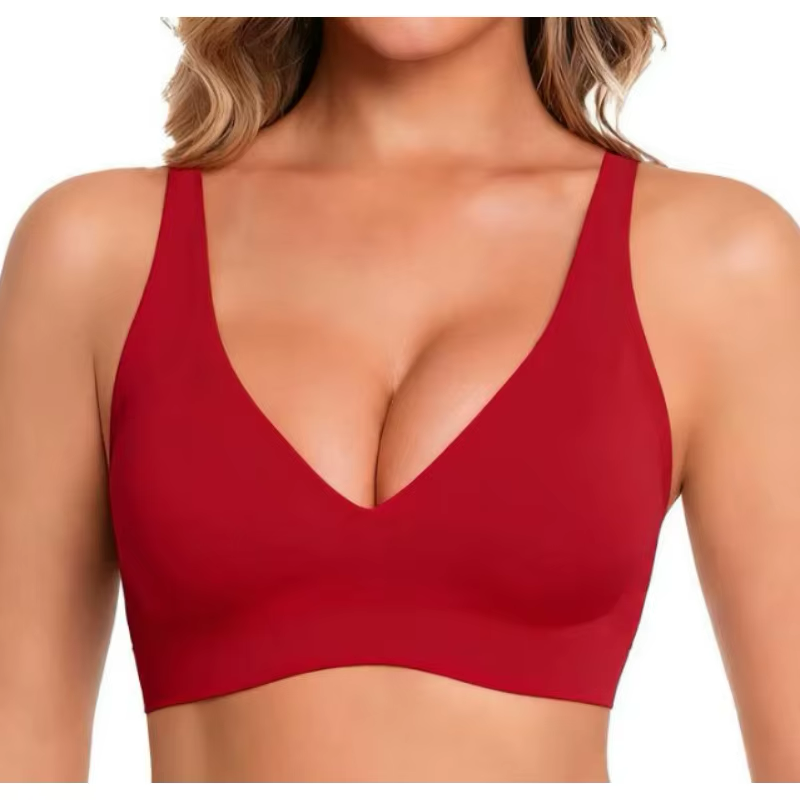Red Jelly Bra Wireless Womens Comfortable Push up Bralettes Seamless Tshirts Deep V Back Closure Everyday Bras