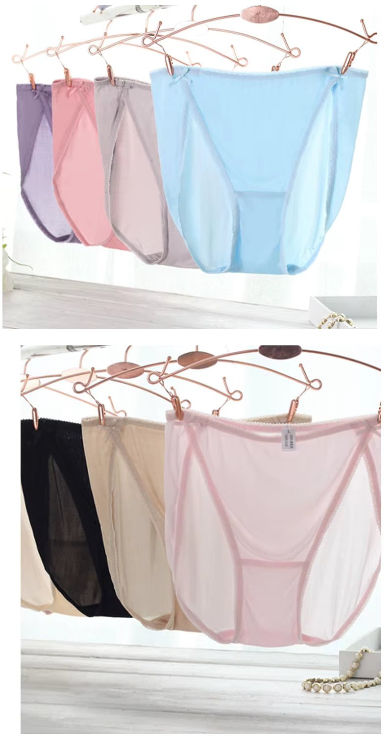 Beige Plain Color Sexy Cosy Silk Brief Underwear Seamless Silk Panty - TeaseFashion