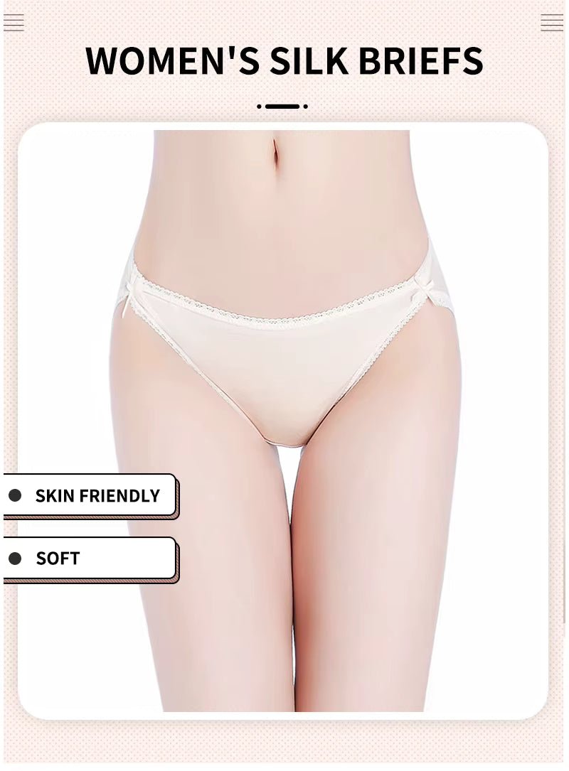 Beige Plain Color Sexy Cosy Silk Brief Underwear Seamless Silk Panty - TeaseFashion