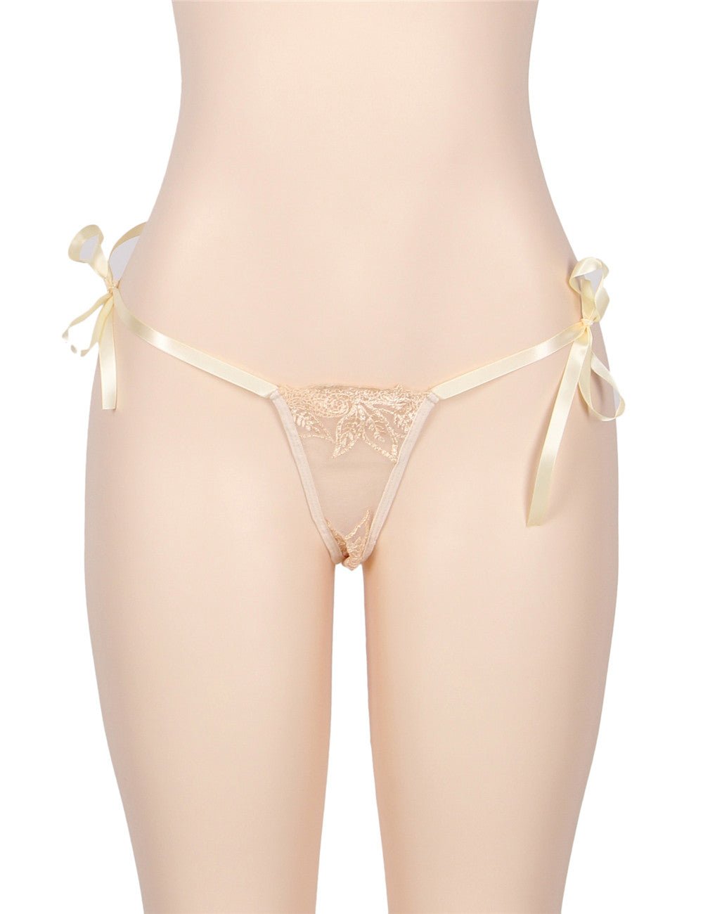 Beige Sheer Mesh Babydoll & G - String Set - TeaseFashion
