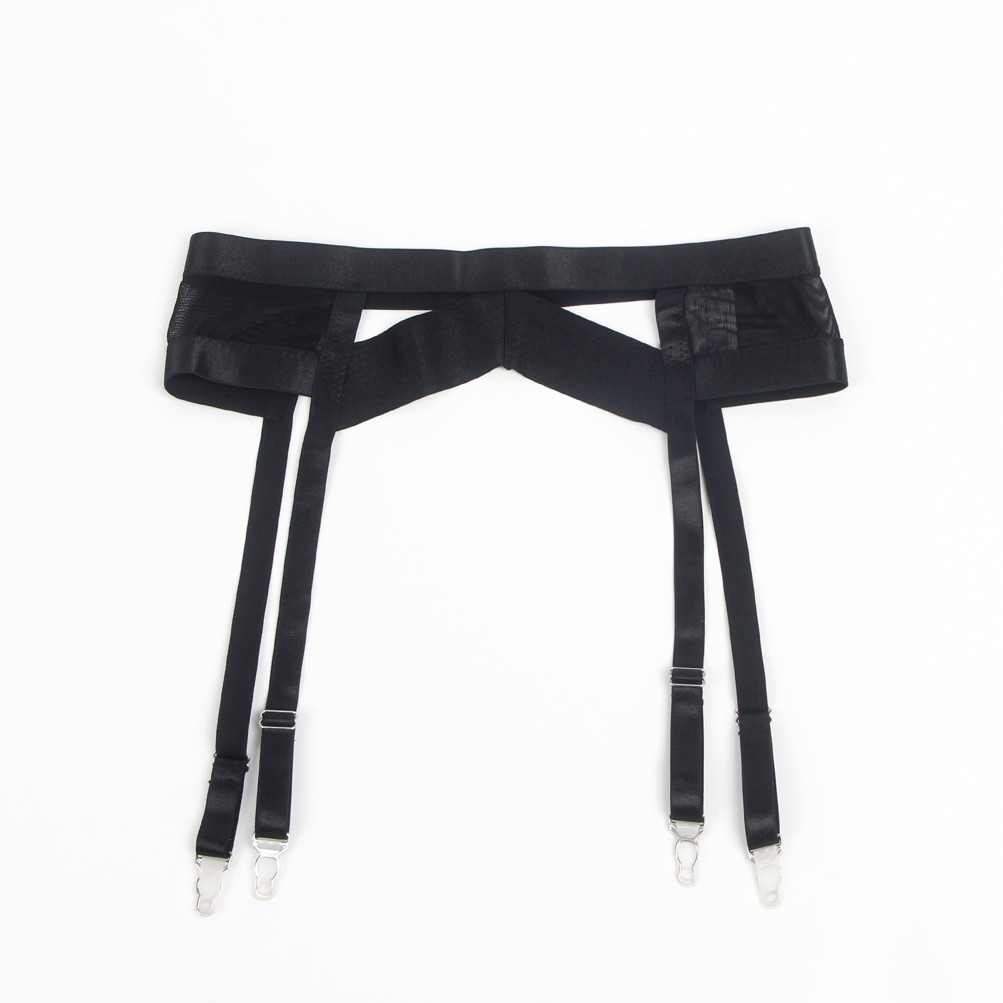 Black Bondage Bra Garter Set – Wide Elastic Band & Detachable Leg Rings - TeaseFashion