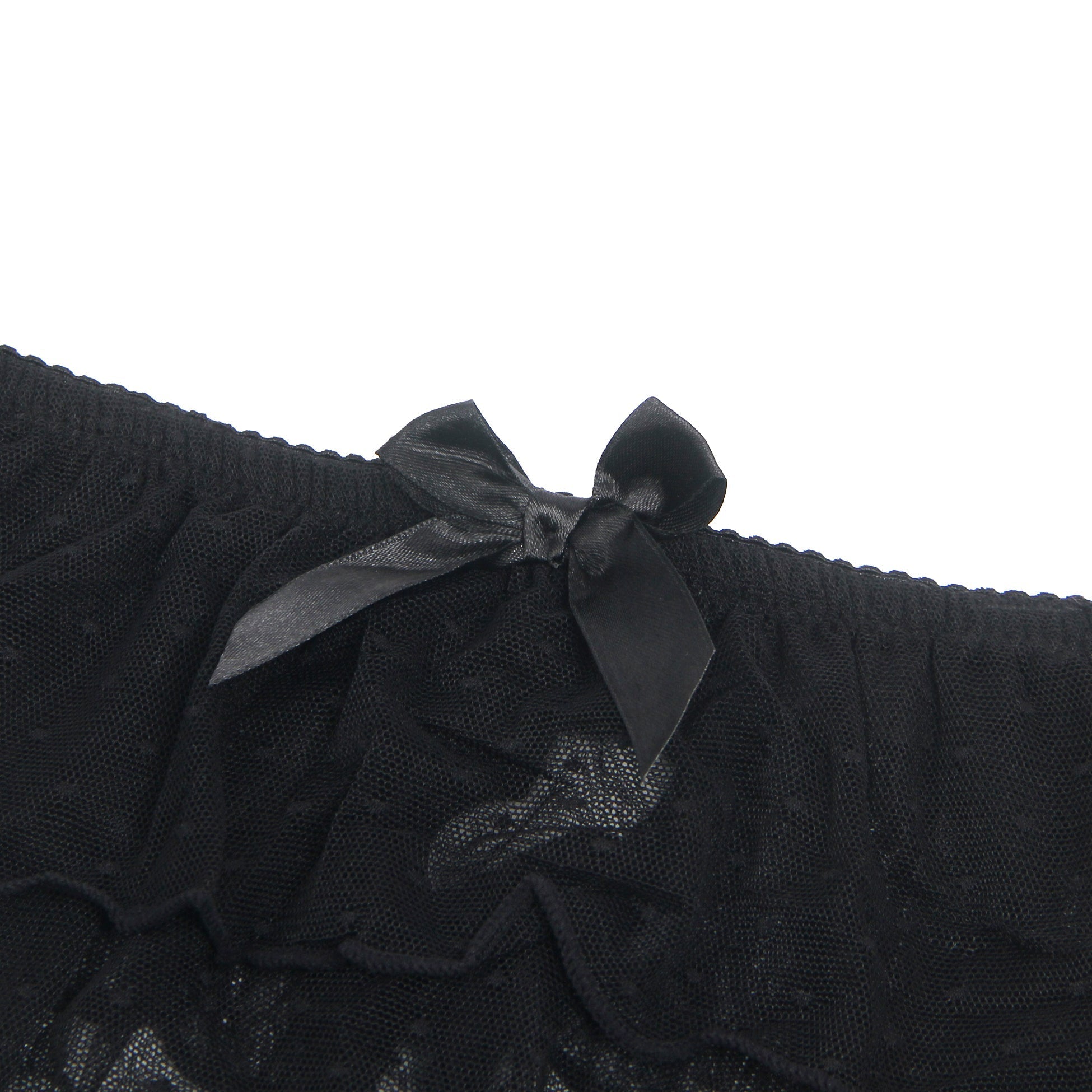 Black Dotted Mesh Garter Mini Skirt with 4 Elastic Straps - TeaseFashion