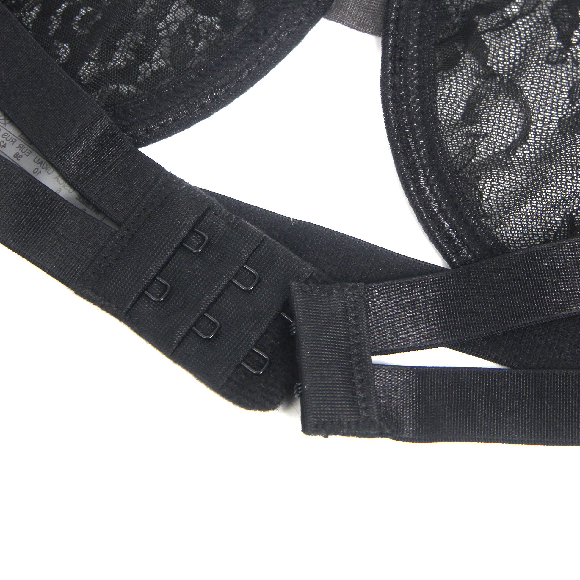 Black Eyelash Lace Underwired Bra Set with Elastic Underbust Band & Adjustable Straps - TeaseFashion