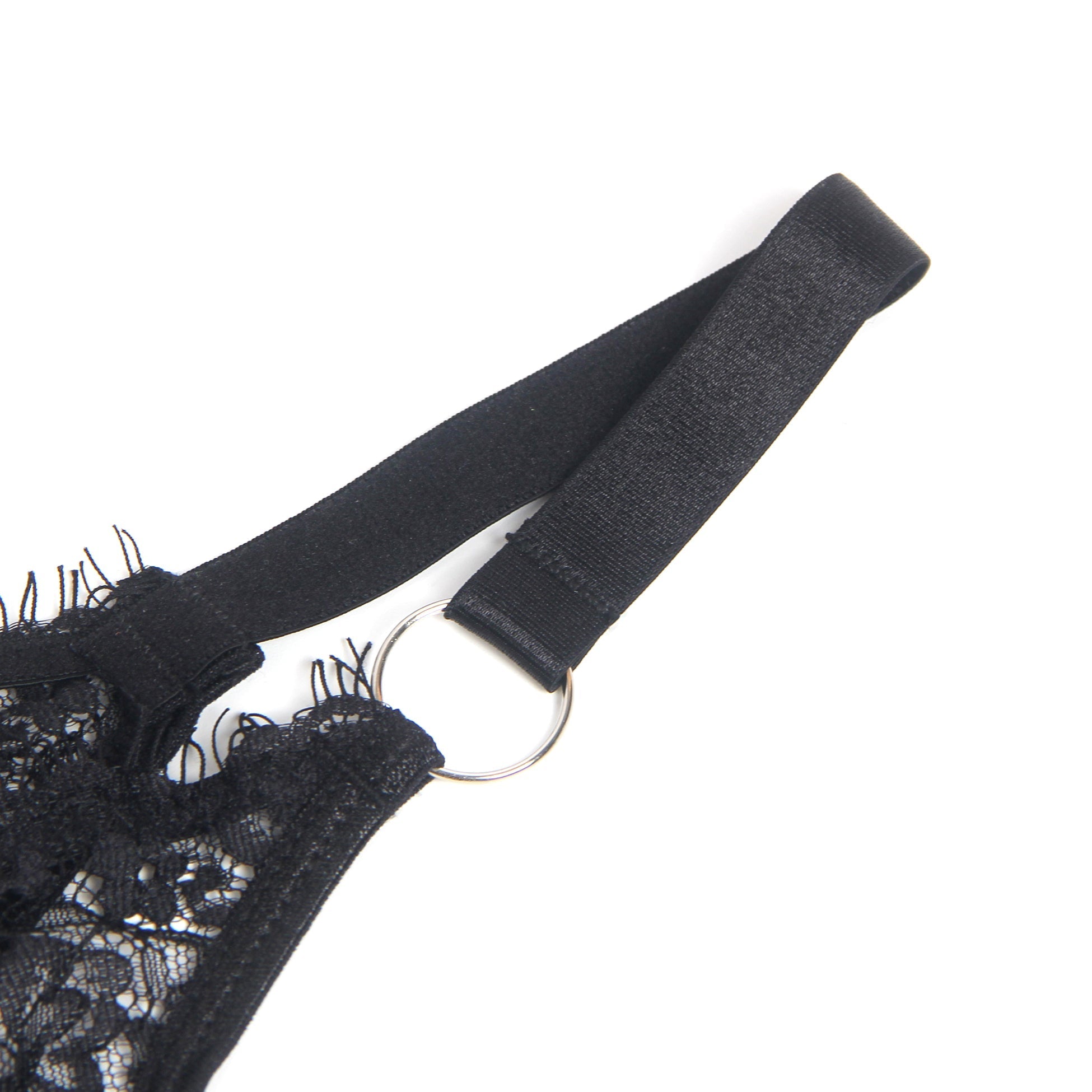 Black Eyelash Lace Underwired Bra Set with Elastic Underbust Band & Adjustable Straps - TeaseFashion
