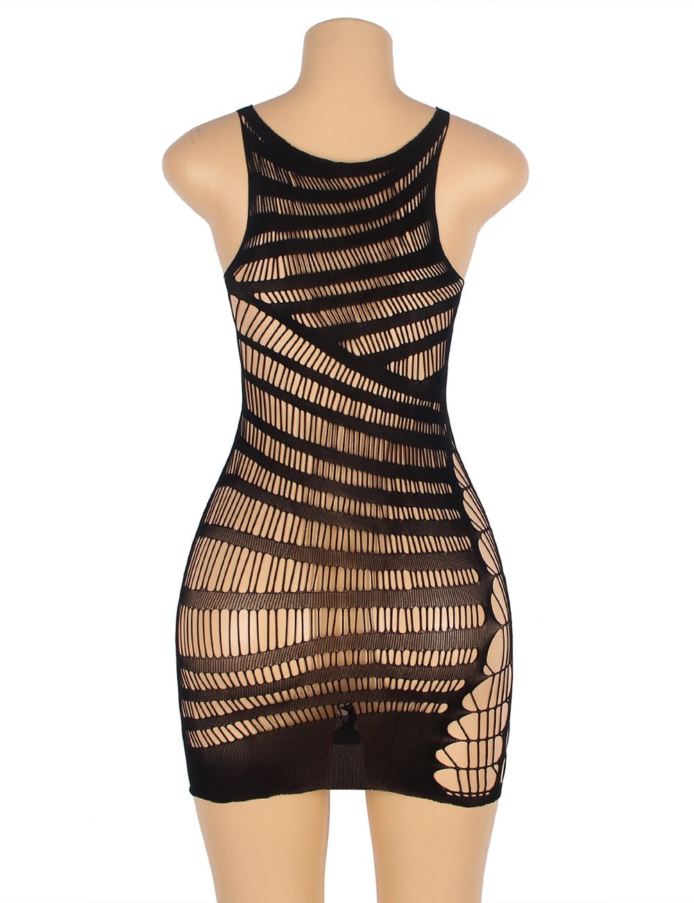 Black Hollow - Out Short Sleeveless Bodystocking - TeaseFashion