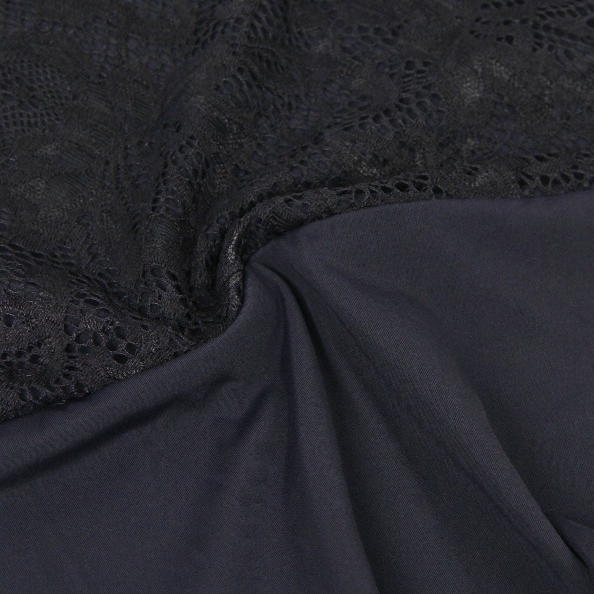 Black Long Sleeve Lace Bodysuit – Brushed Nylon Swim Fabric & Deep V - TeaseFashion