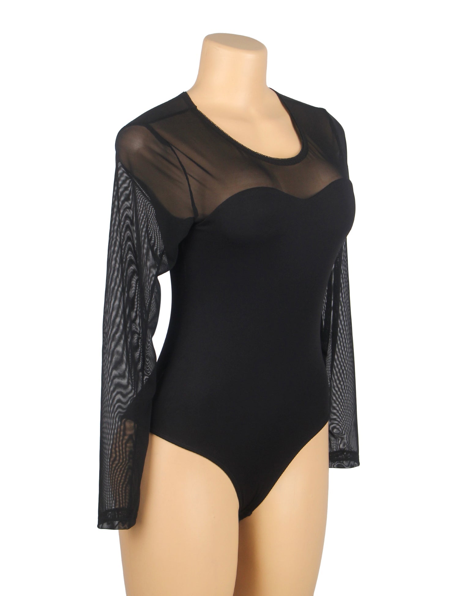 Black Mesh Open - Crotch Snap Bodysuit - TeaseFashion