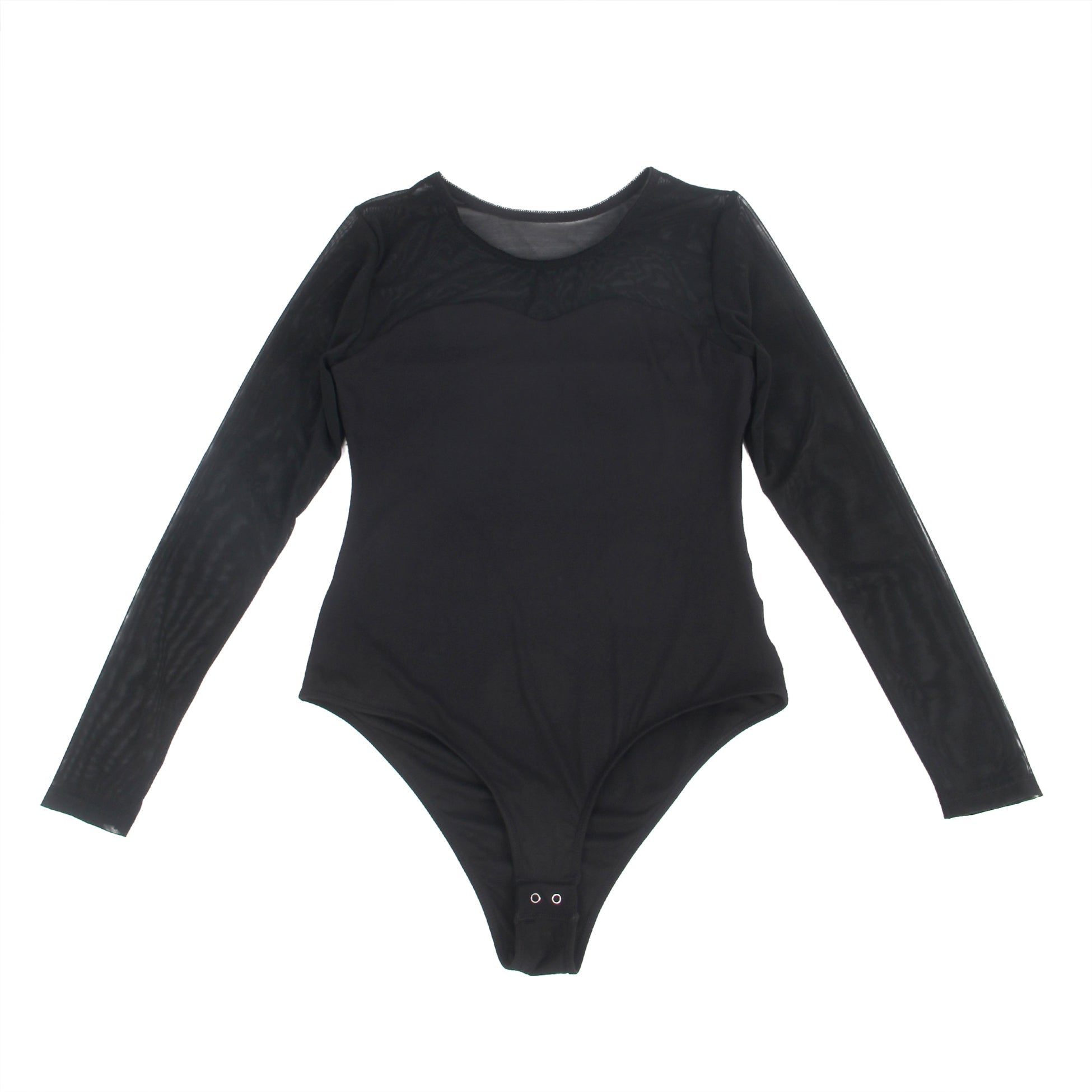 Black Mesh Open - Crotch Snap Bodysuit - TeaseFashion