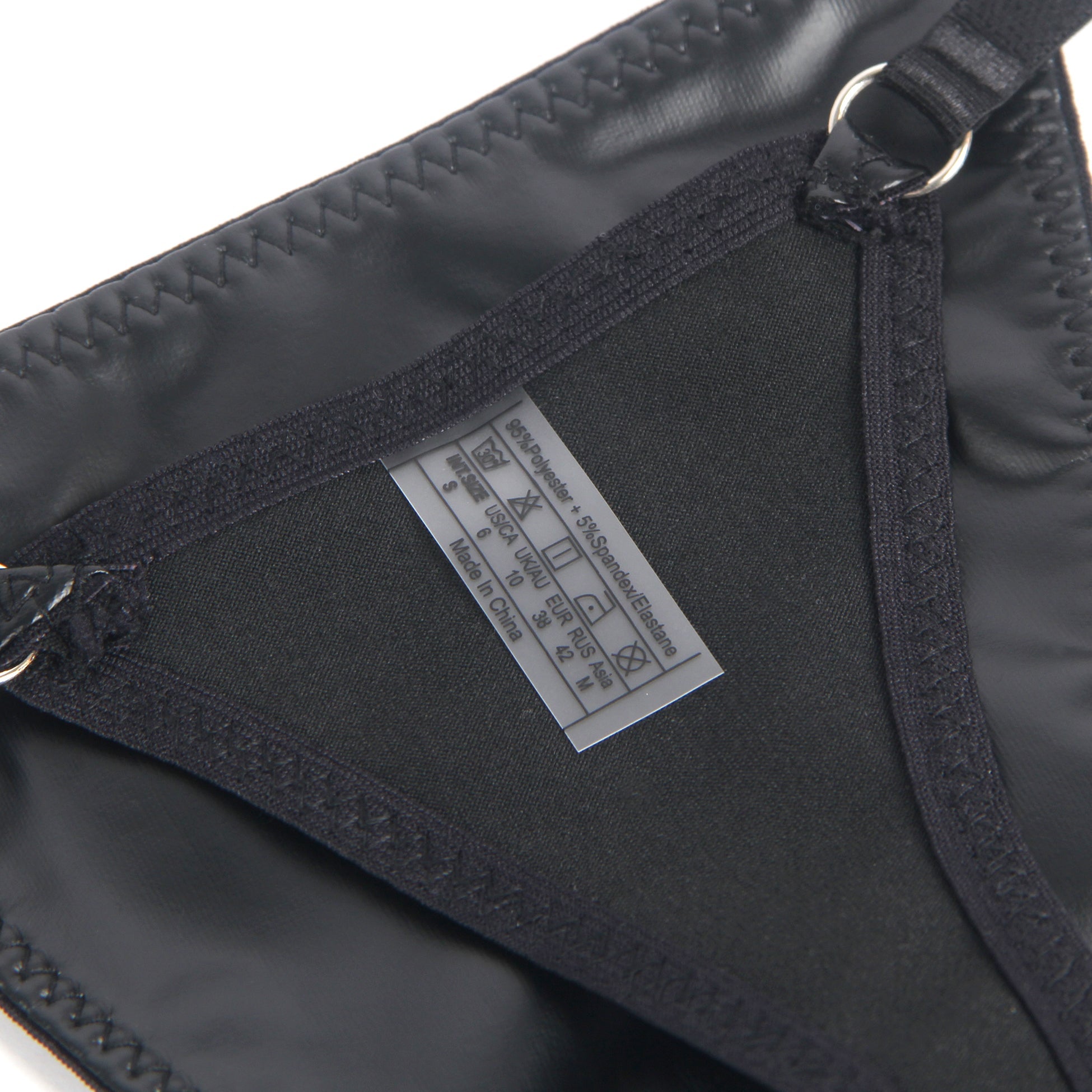 Black PU Leather Thong with Rhinestone Buckle Waistband - TeaseFashion