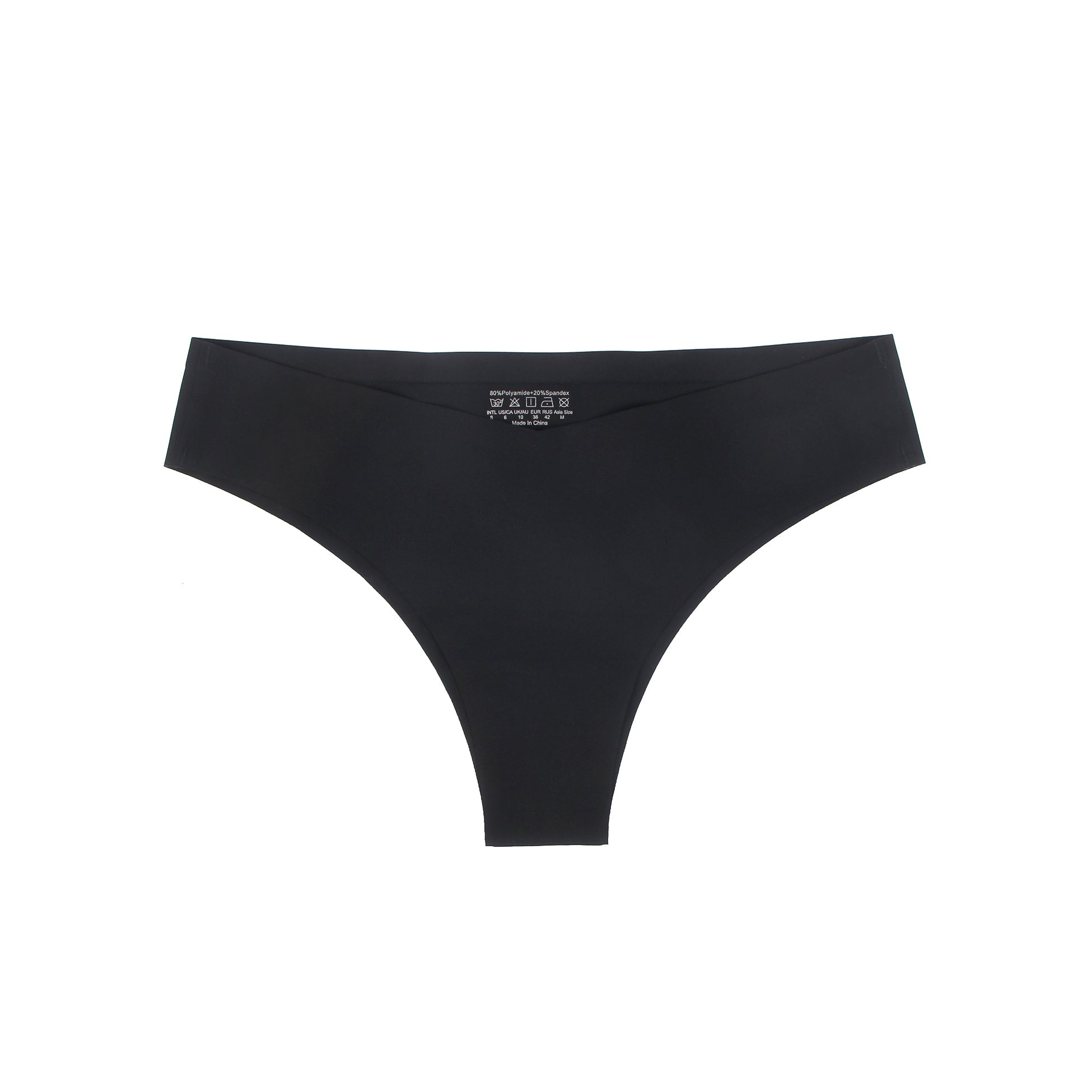 Black Seamless Triangle Panty – V - Waist, Nylon Swim Fabric & Trimmable Leg Opening - TeaseFashion