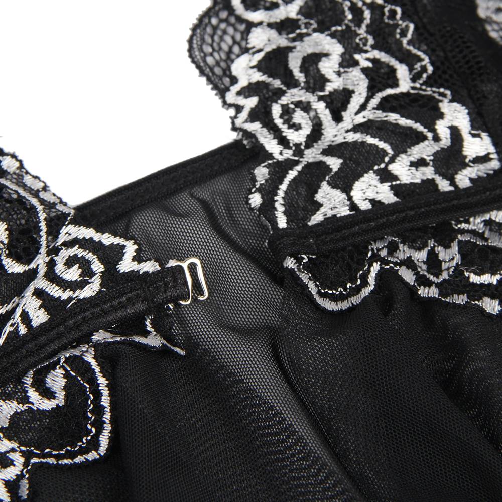 Black Sheer Lace - Stitch Babydoll with Asymmetric Hem Skirt - TeaseFashion