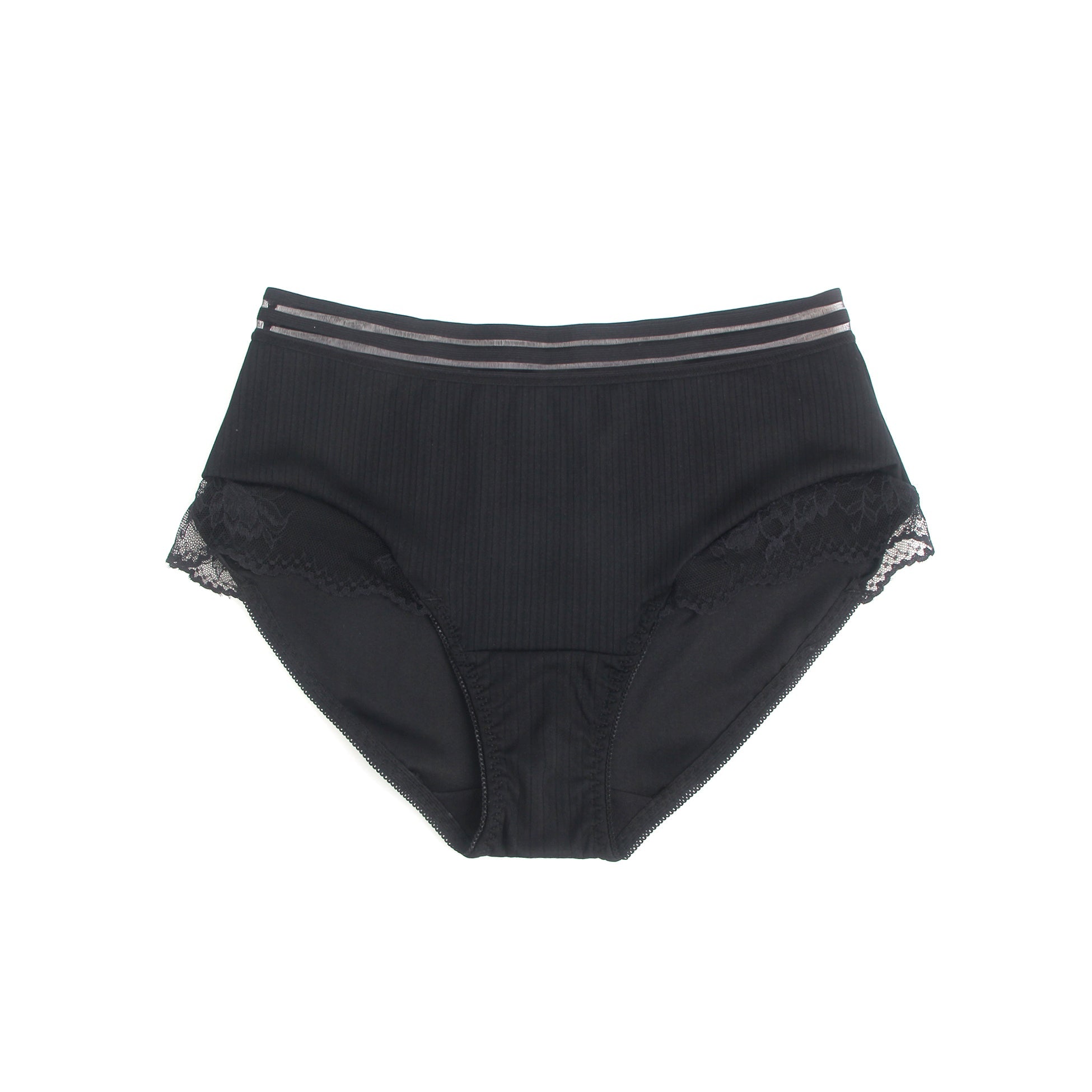 Black Striped Brief with Lace Hem & Cotton Gusset - TeaseFashion