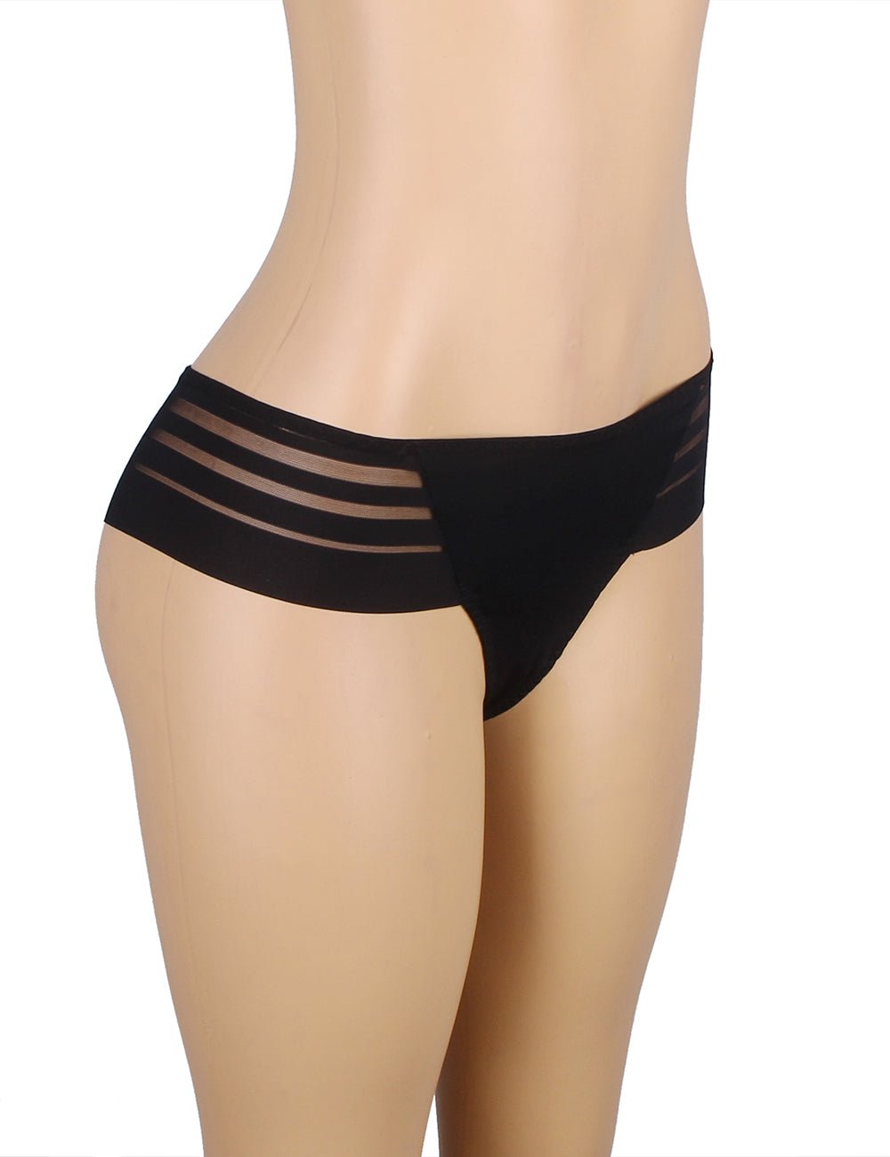 Black Striped Mesh & Swimwear Fabric Panty – Cotton Padded - TeaseFashion