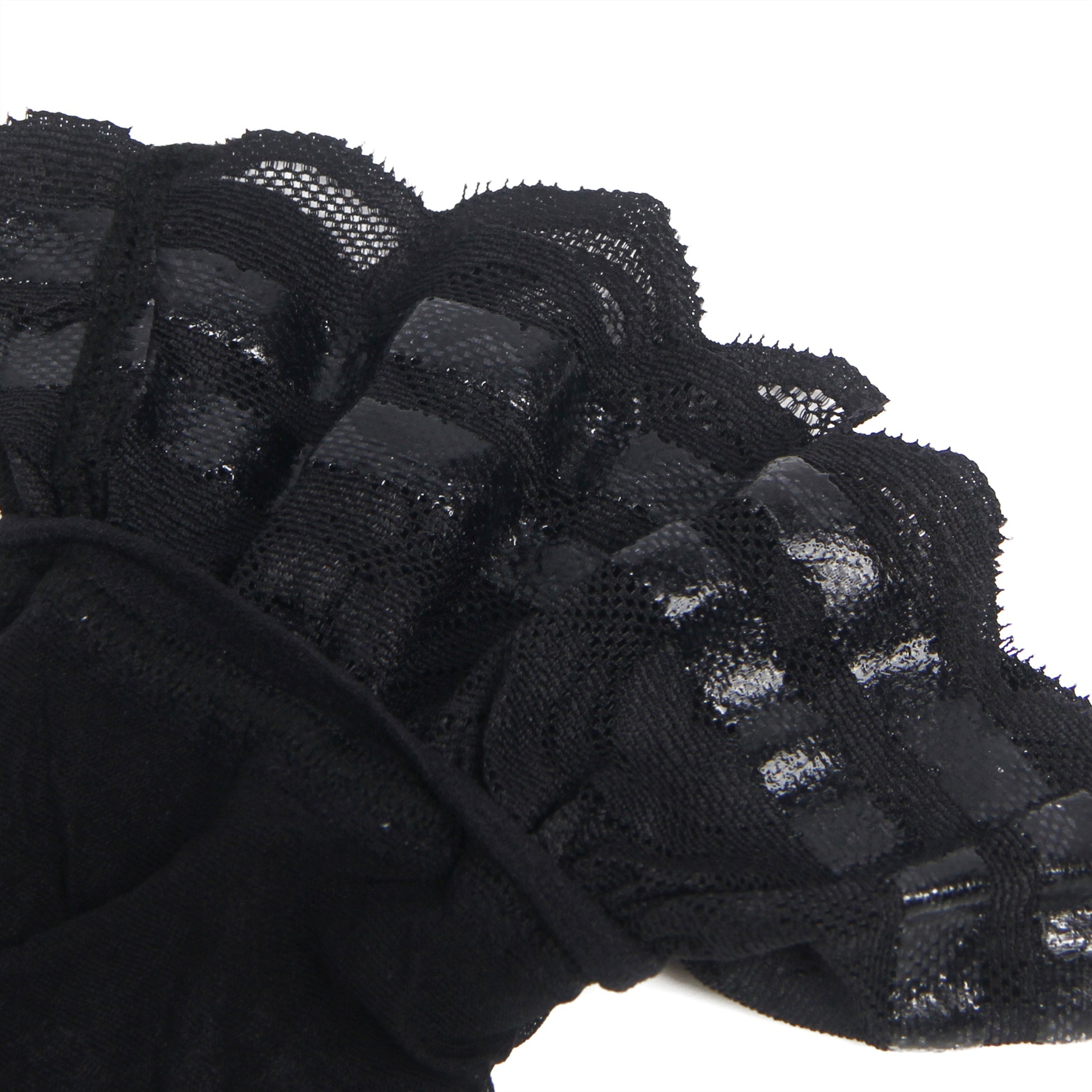 Black Vertical - Stripe Stockings with Lace Trim & Silicone Band - TeaseFashion