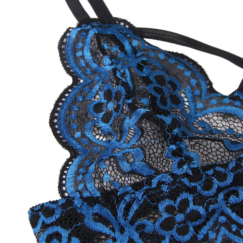 Blue Two - Tone Lace Bra Set – Cross - Strap & Adjustable Fit - TeaseFashion