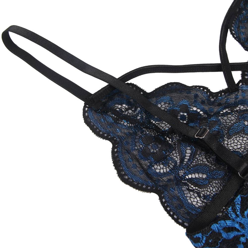 Blue Two - Tone Lace Bra Set – Cross - Strap & Adjustable Fit - TeaseFashion
