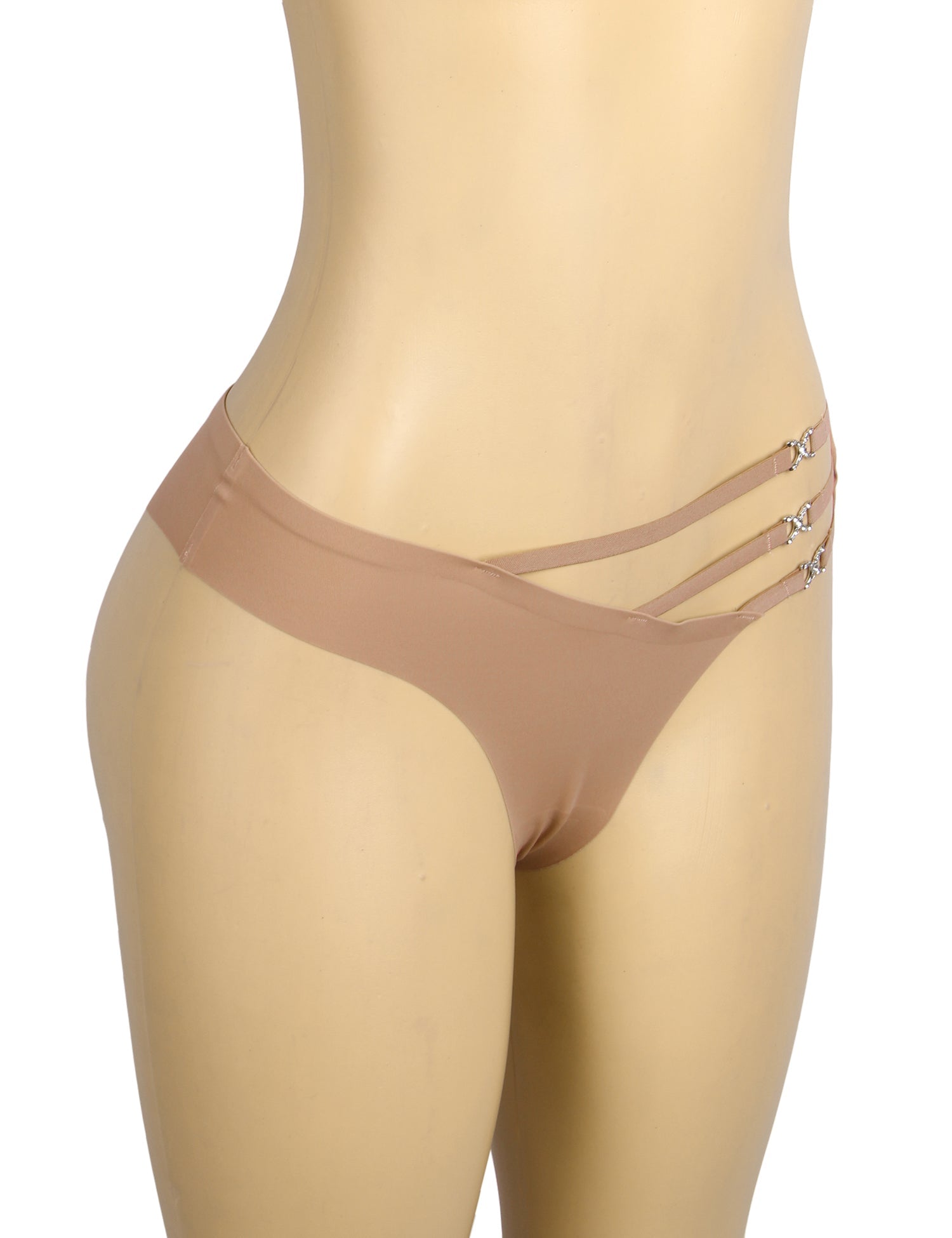Brown Seamless Panty – Decorative Ring Waistband Detail, Nylon Swim Fabric & Trimmable Hem - TeaseFashion