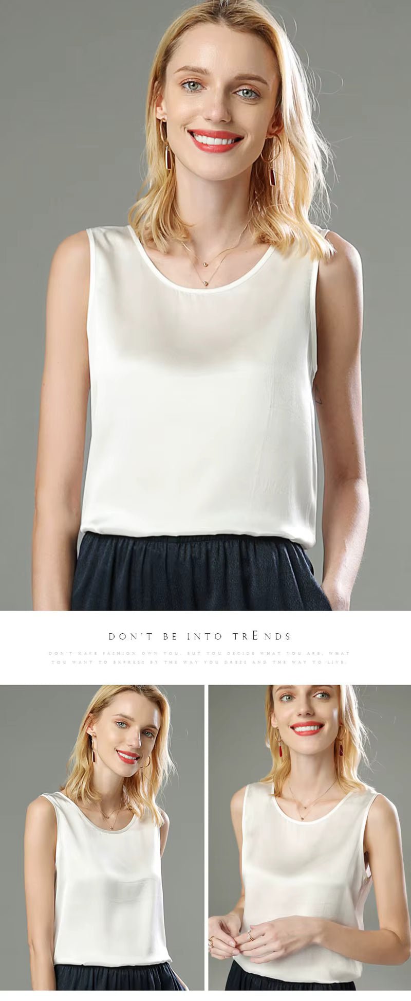 Champagne Summer Bottom Shirt Solid Color Silk Vest - TeaseFashion
