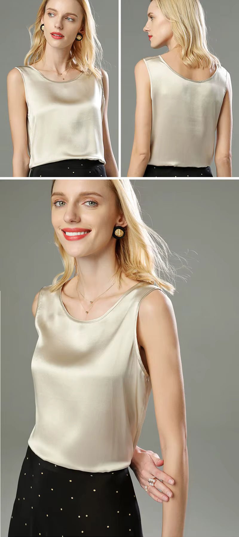 Champagne Summer Bottom Shirt Solid Color Silk Vest - TeaseFashion