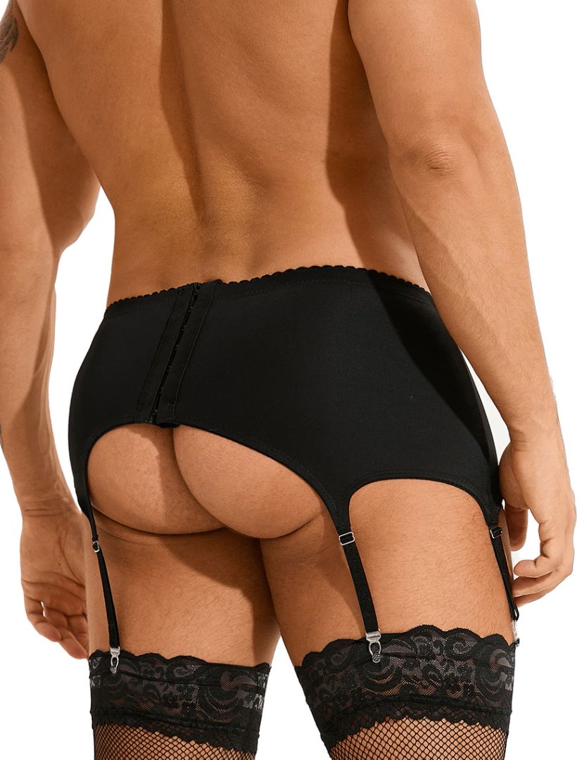 Black Swimming Cloth Lace Strap Men's Garter Panty