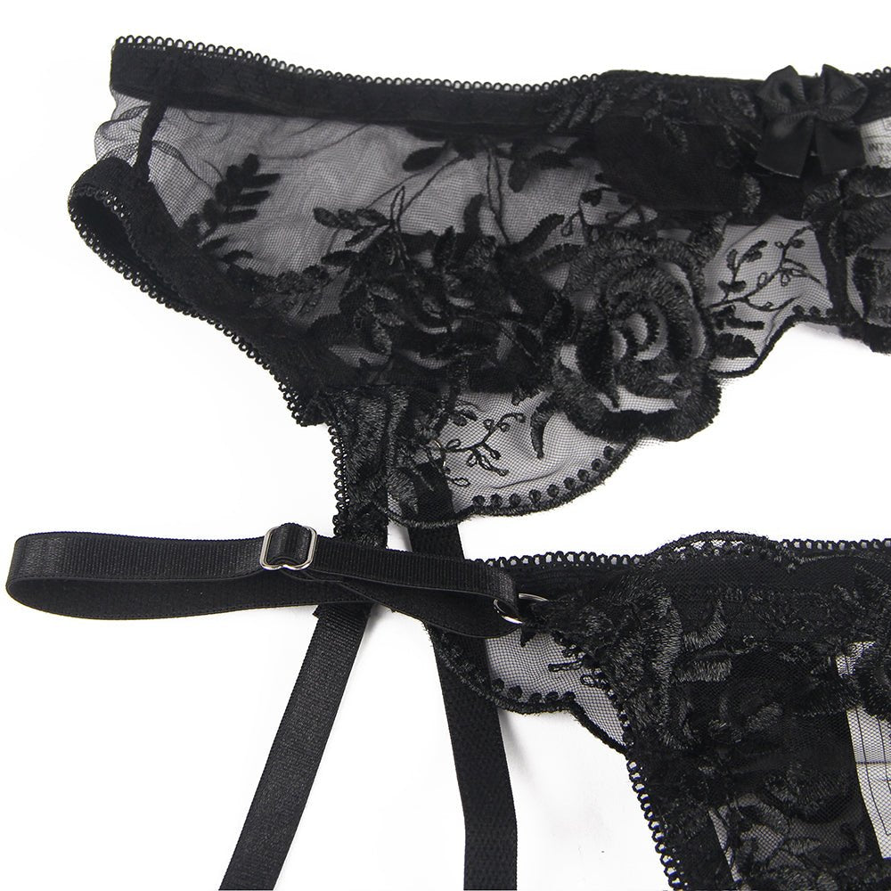 Floral Embroidery Bra Garter Set – Butterfly Knot Detail & Underwire - TeaseFashion