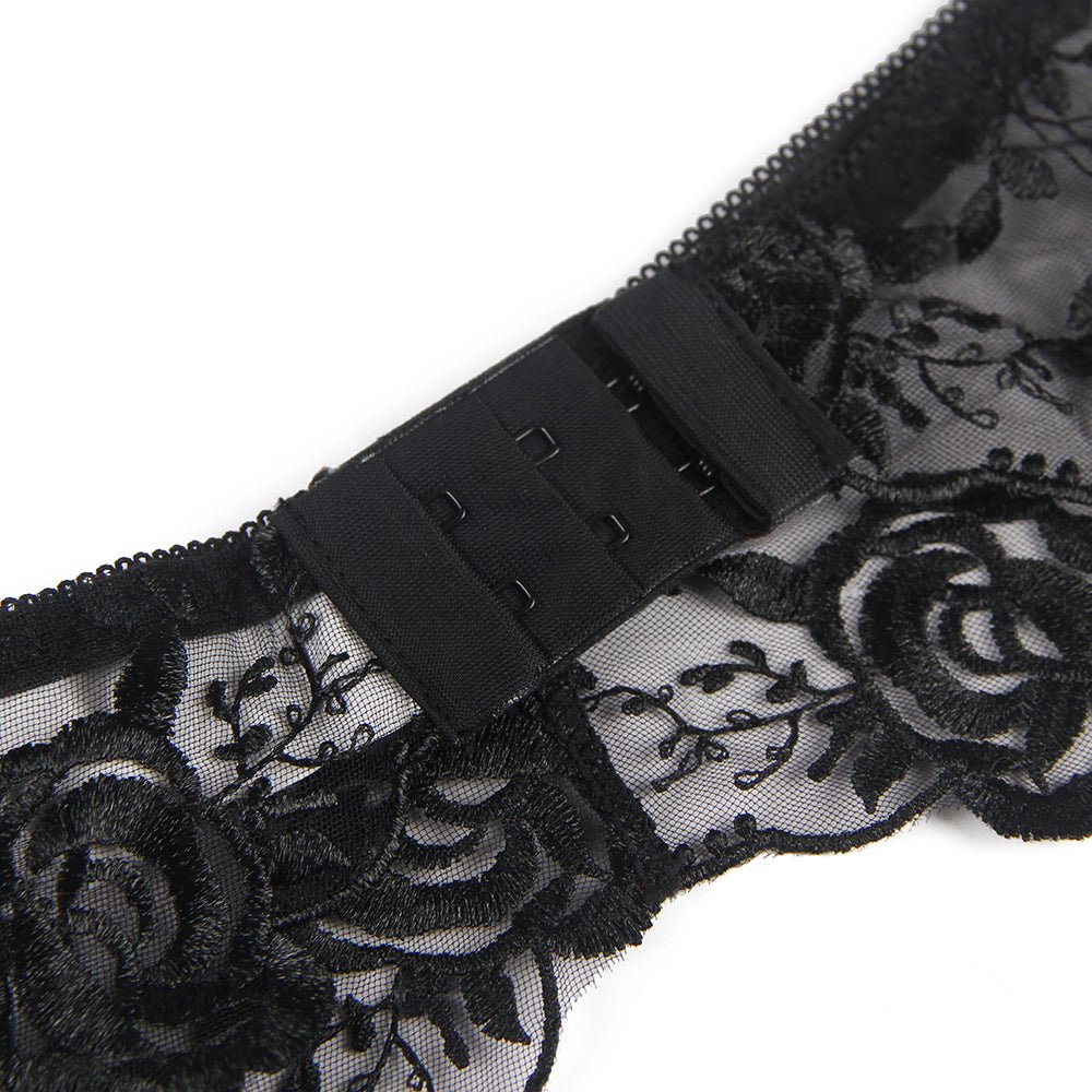 Floral Embroidery Bra Garter Set – Butterfly Knot Detail & Underwire - TeaseFashion