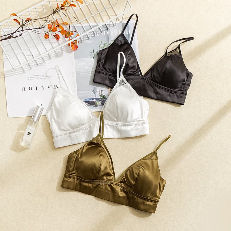 Green Wire Free Silk Underwear Bra - TeaseFashion