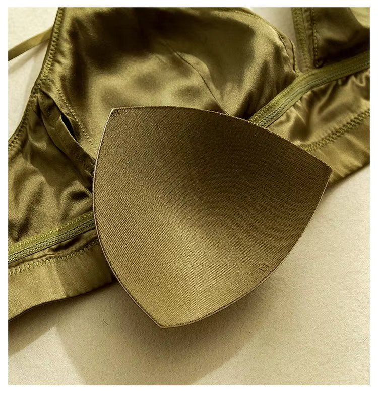Green Wire Free Silk Underwear Bra - TeaseFashion
