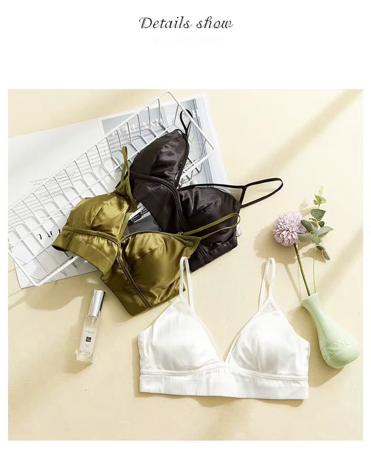 Green Wire Free Silk Underwear Bra - TeaseFashion