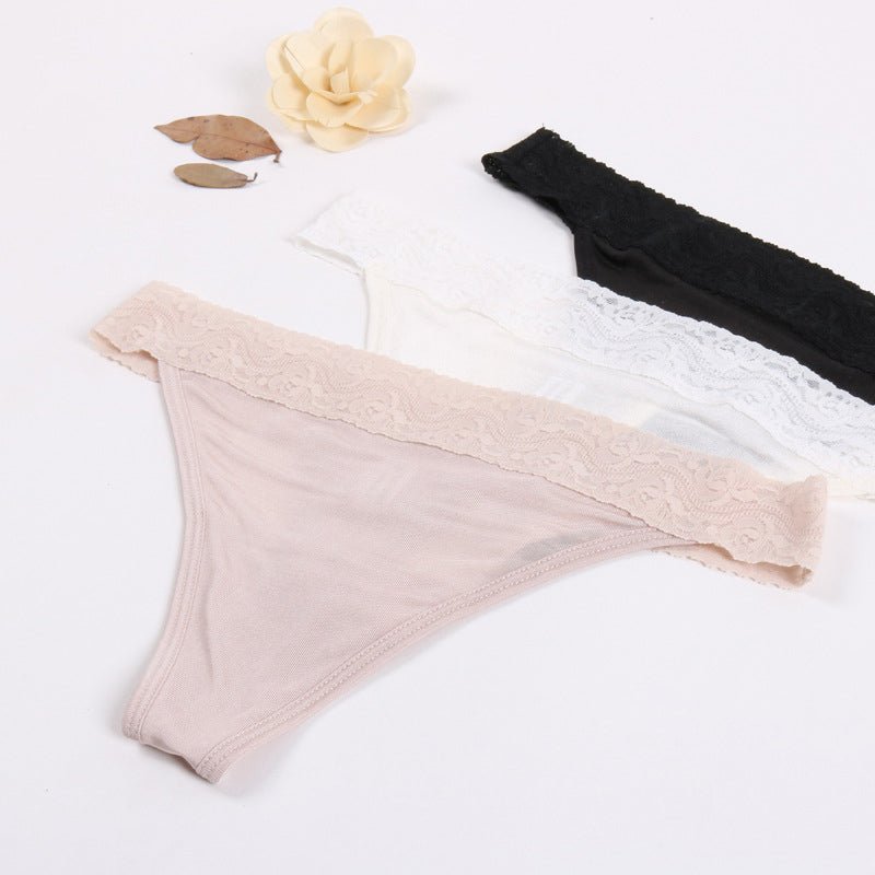 Ivory Modern Sexy Lace Silk Thong for Ultra - Soft Comfort and Seamless Elegant Fit - TeaseFashion