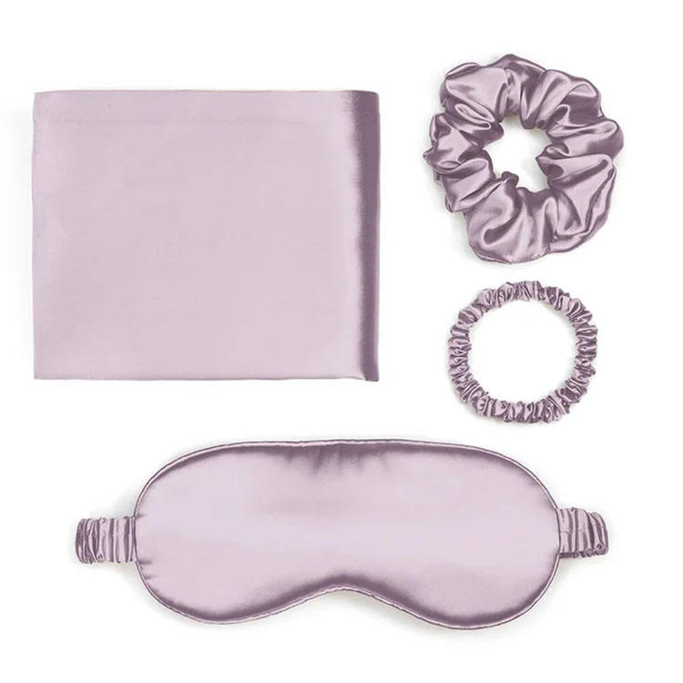 Light Grey Luxury 100% Mulberry Silk Pillowcase, Sleep Eye Mask and Scrunchies Gift Set - TeaseFashion