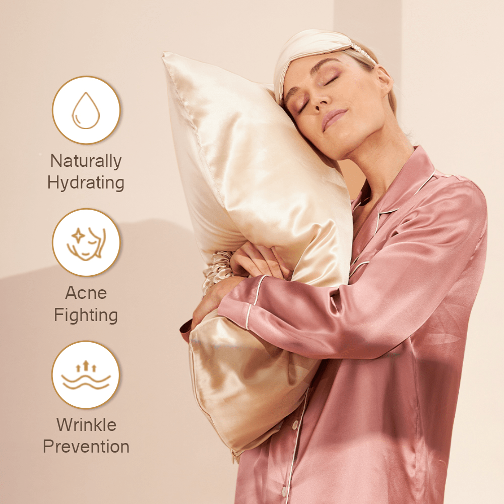 Light Grey Luxury 100% Mulberry Silk Pillowcase, Sleep Eye Mask and Scrunchies Gift Set - TeaseFashion