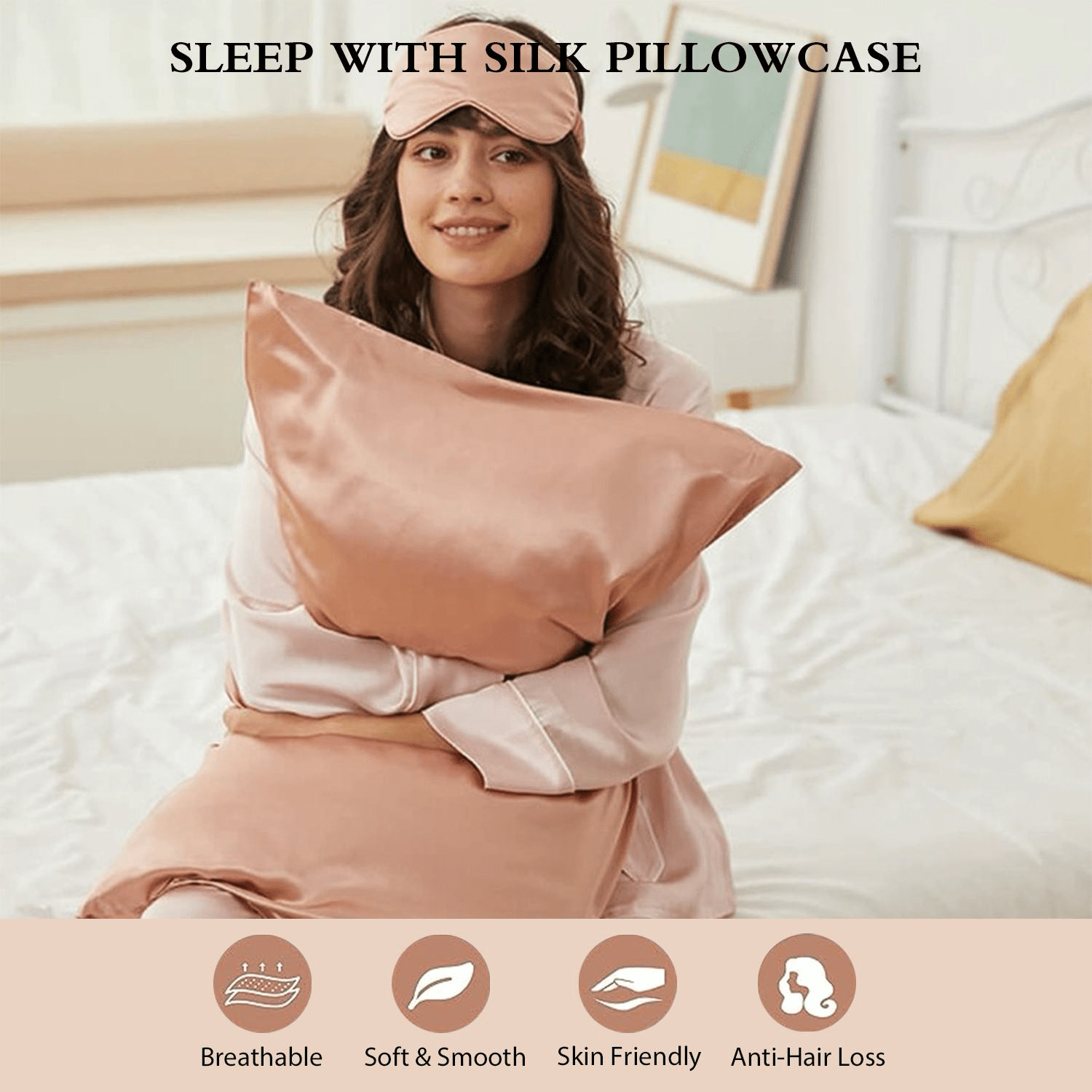 Light Grey Luxury 100% Mulberry Silk Pillowcase, Sleep Eye Mask and Scrunchies Gift Set - TeaseFashion