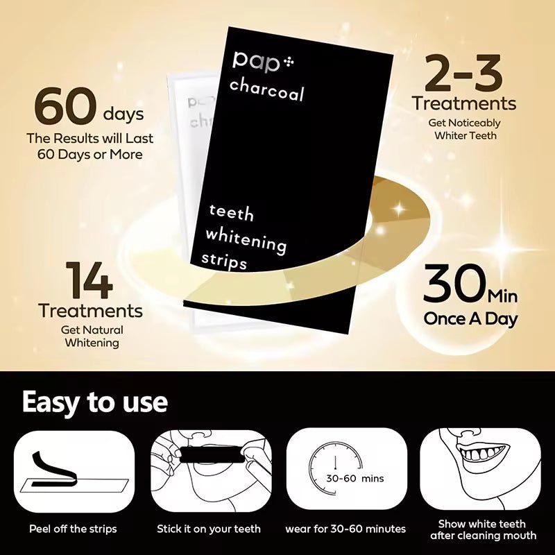 PAP Charcoal Teeth Whitening Strips Sensitive Teeth Cleaning Fast Stain Removal - TeaseFashion