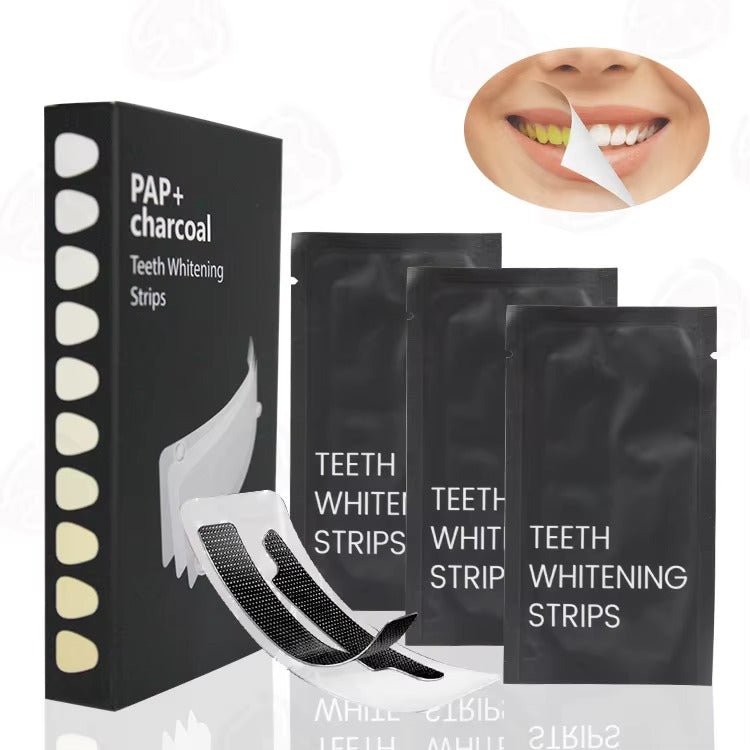 Tiras blanqueadoras de dientes de carbón activado PAP para dientes sensibles, limpieza rápida y eliminación de manchas (7 unidades) - TEASEFASHION