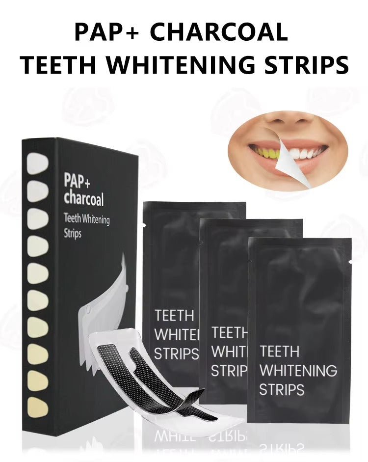 Tiras blanqueadoras de dientes de carbón activado PAP para dientes sensibles, limpieza rápida y eliminación de manchas (7 unidades) - TEASEFASHION