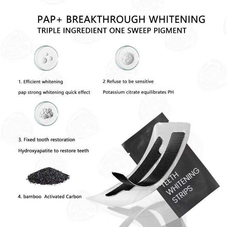 Tiras blanqueadoras de dientes de carbón activado PAP para dientes sensibles, limpieza rápida y eliminación de manchas (7 unidades) - TEASEFASHION