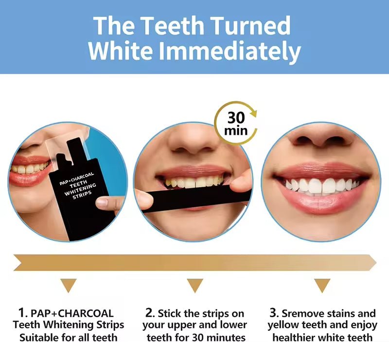 PAP Charcoal Teeth Whitening Strips Sensitive Teeth Cleaning Fast Stain Removal - TeaseFashion