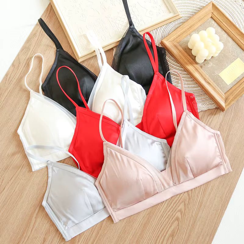 Pink Stretch Lingerie Steel Ring Comfortable Silk Underwear Bra - TeaseFashion