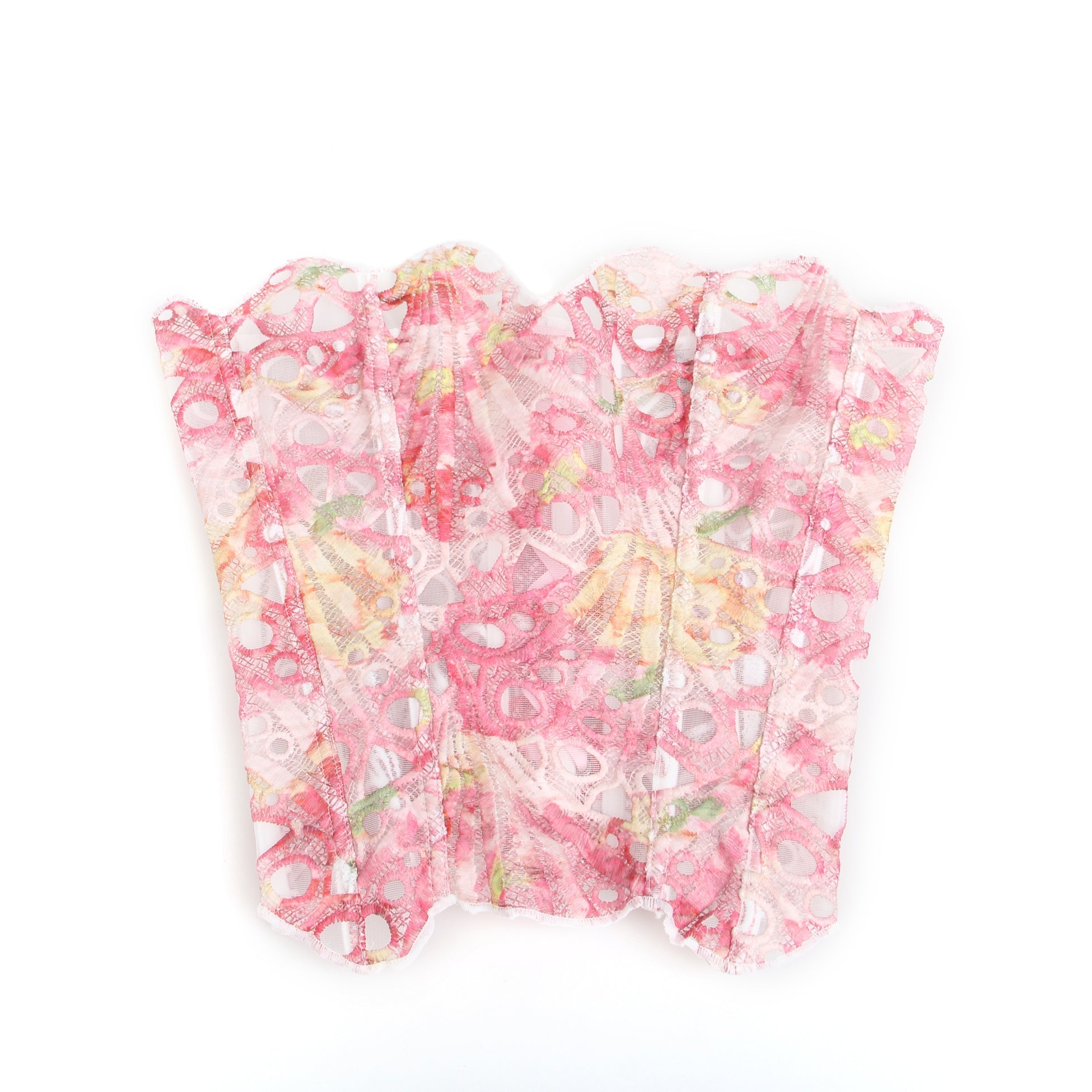 Printed Hollow Lace - Up Corset with 14 Steel Bones - TeaseFashion