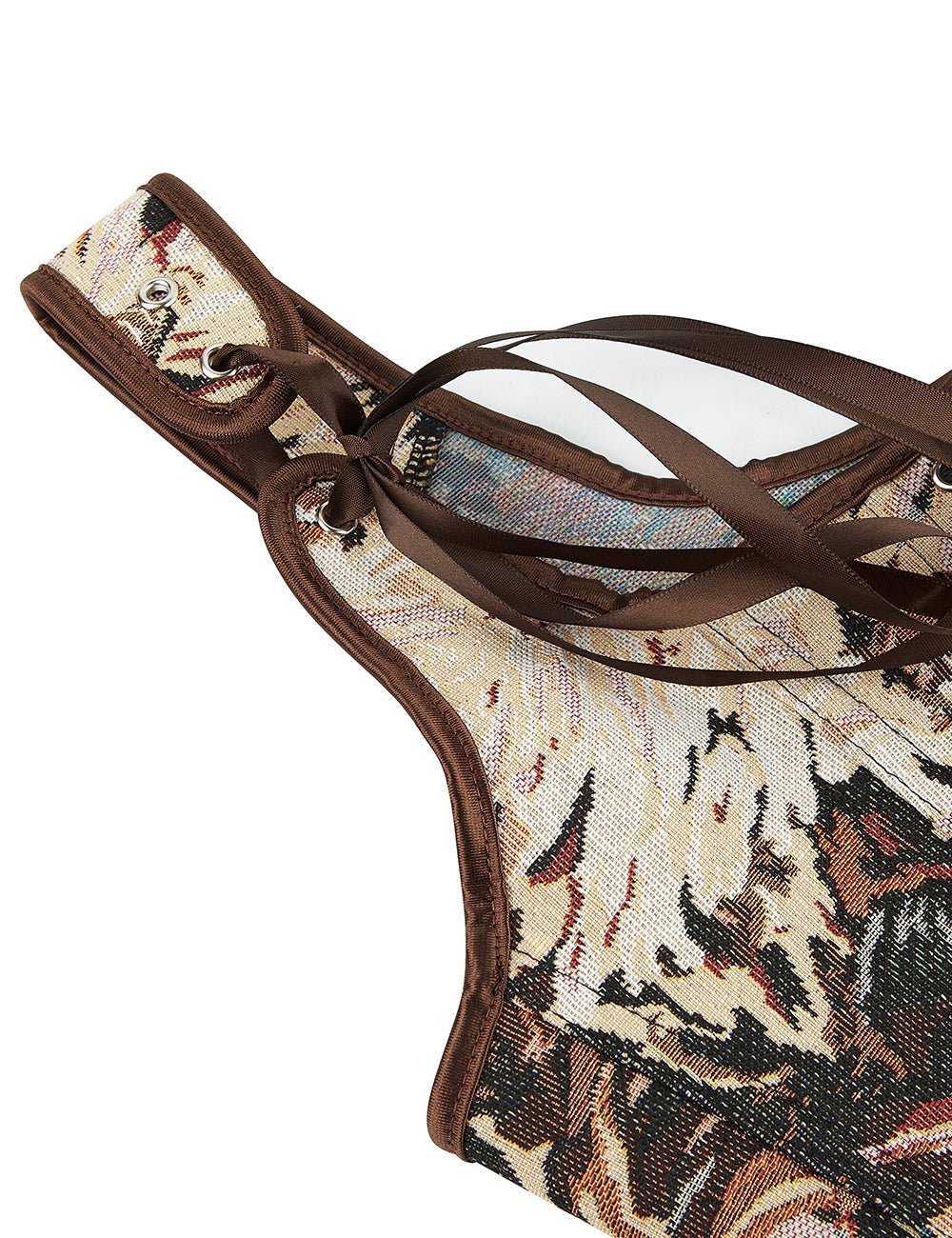 Chaleco corsé jacquard estampado – 13 varillas suaves, tirantes cruzados y de seda - TeaseFashion